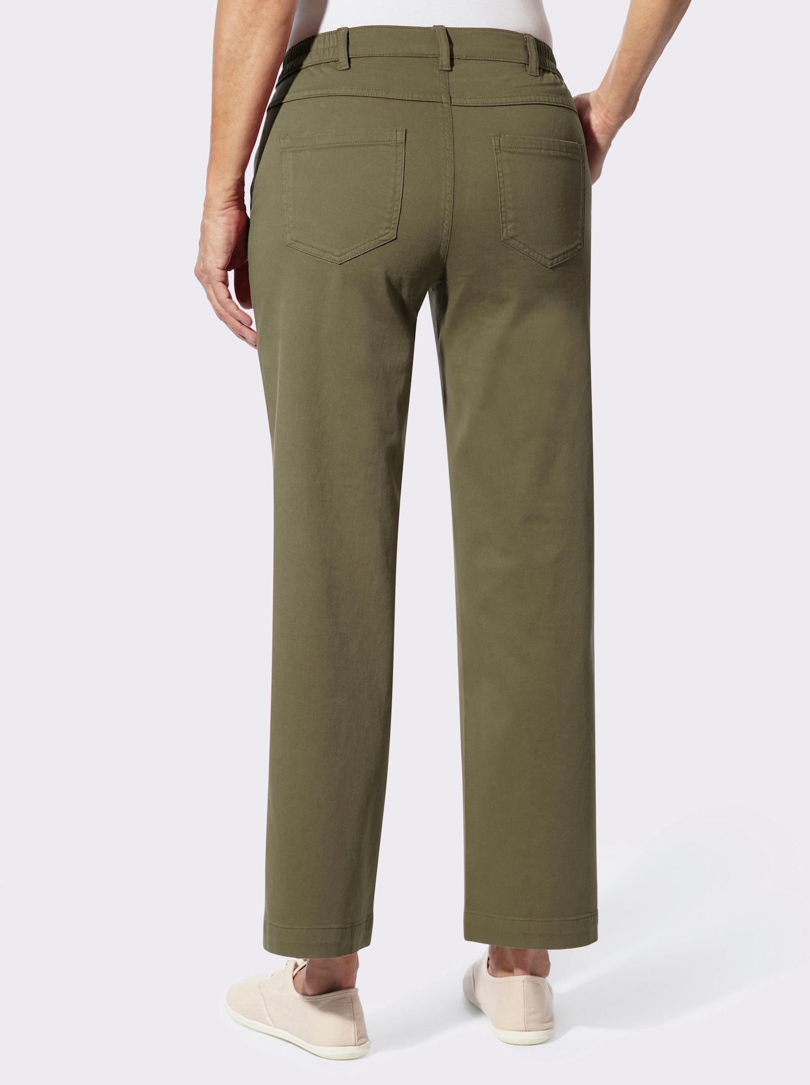 Stretch-Hose mit goldfarbenen Schmuckknöpfen - oliv