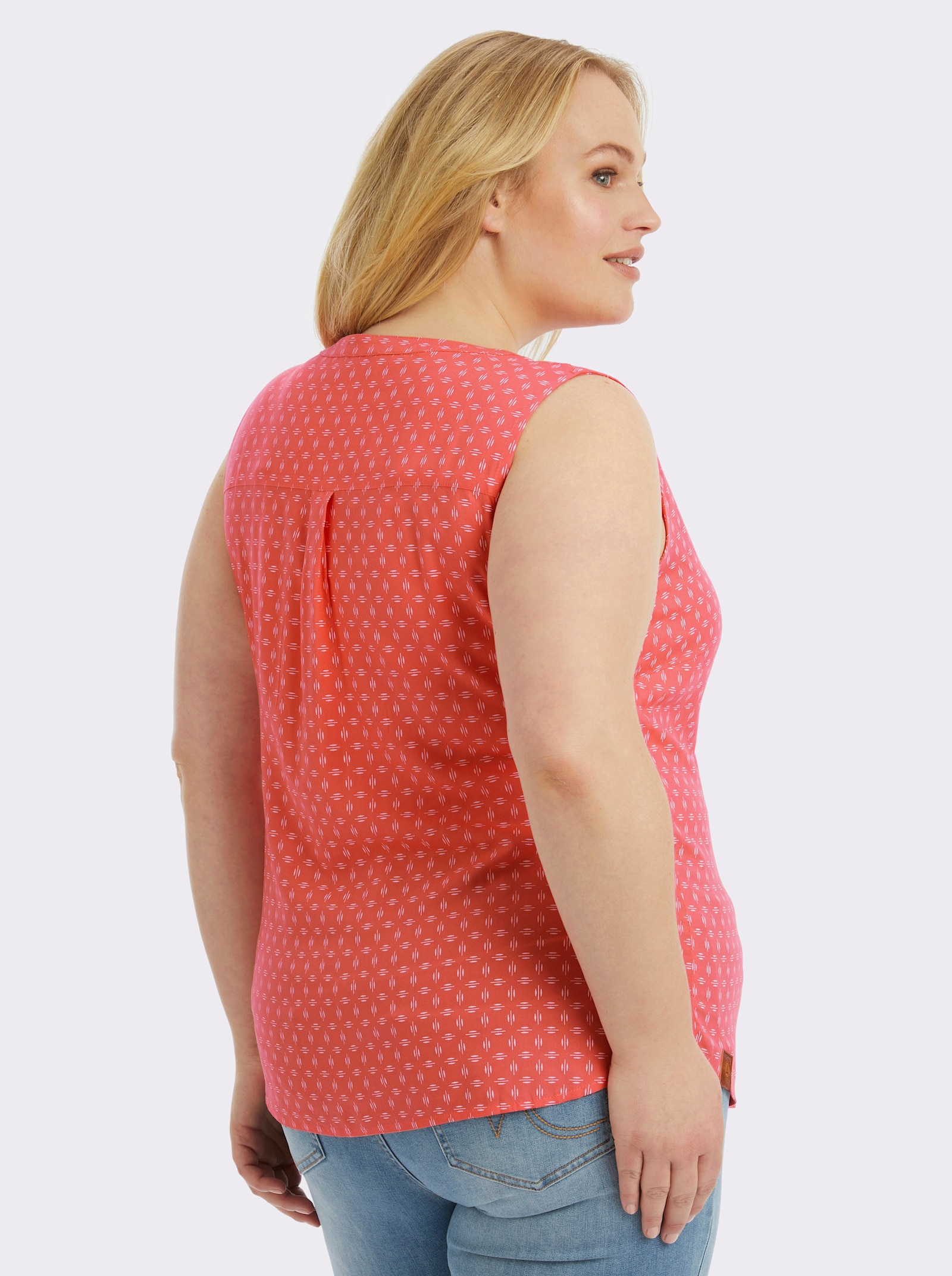 Blusentop mit Blende im Vorderteil - koralle-weiß-bedruckt