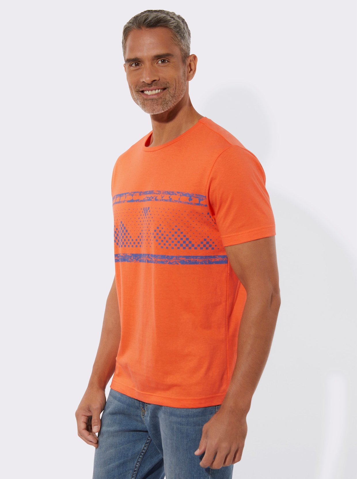 Rundhalsshirt - orange-jeansblau