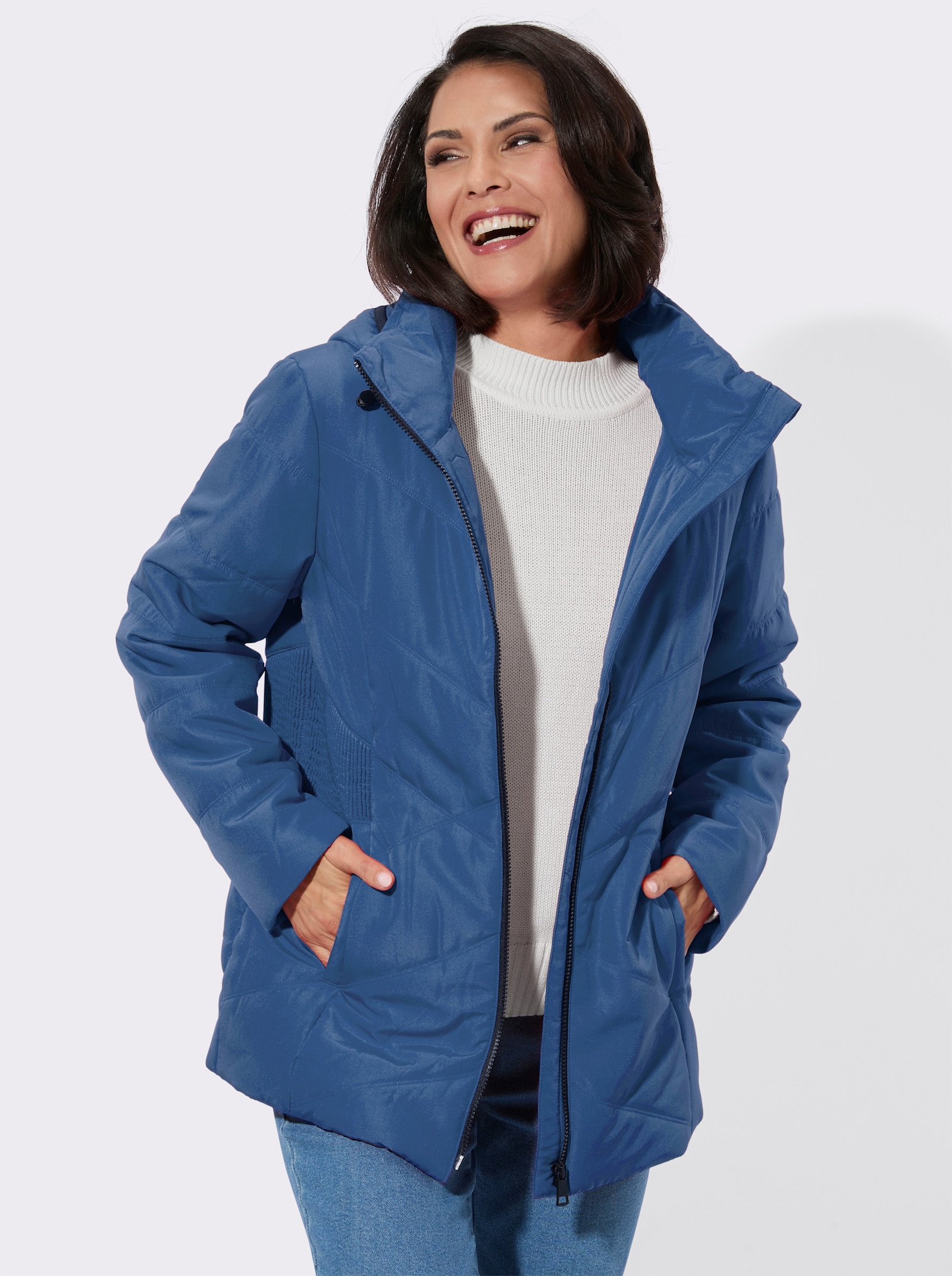 Steppjacke mit gesmokten Seitenpartien - jeansblau