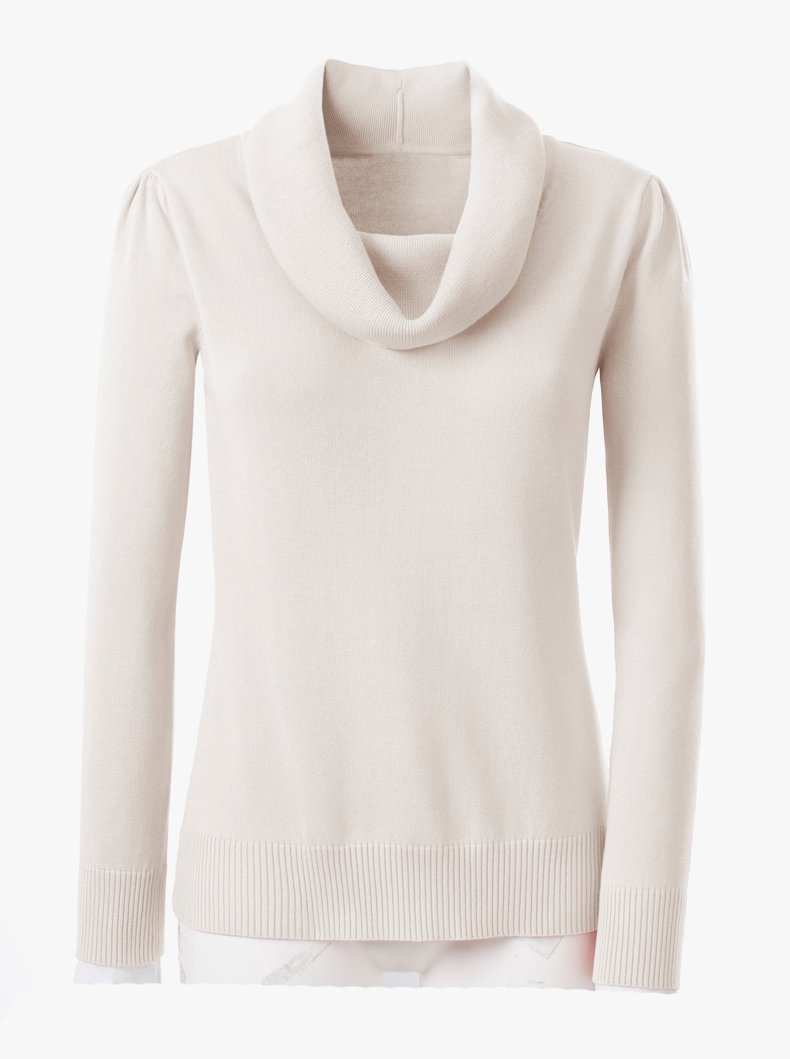 Pullover met cascadehals in mix van katoen en viscose - wolwit