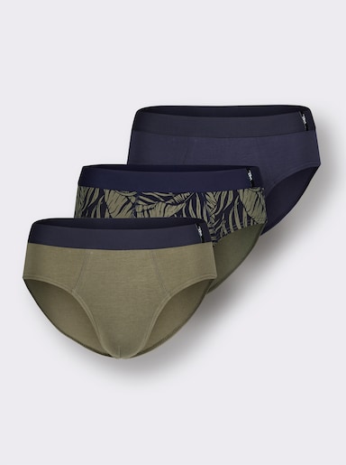 wäschepur men Slip im 3er-Pack - marine-khaki-bedruckt + marine + khaki