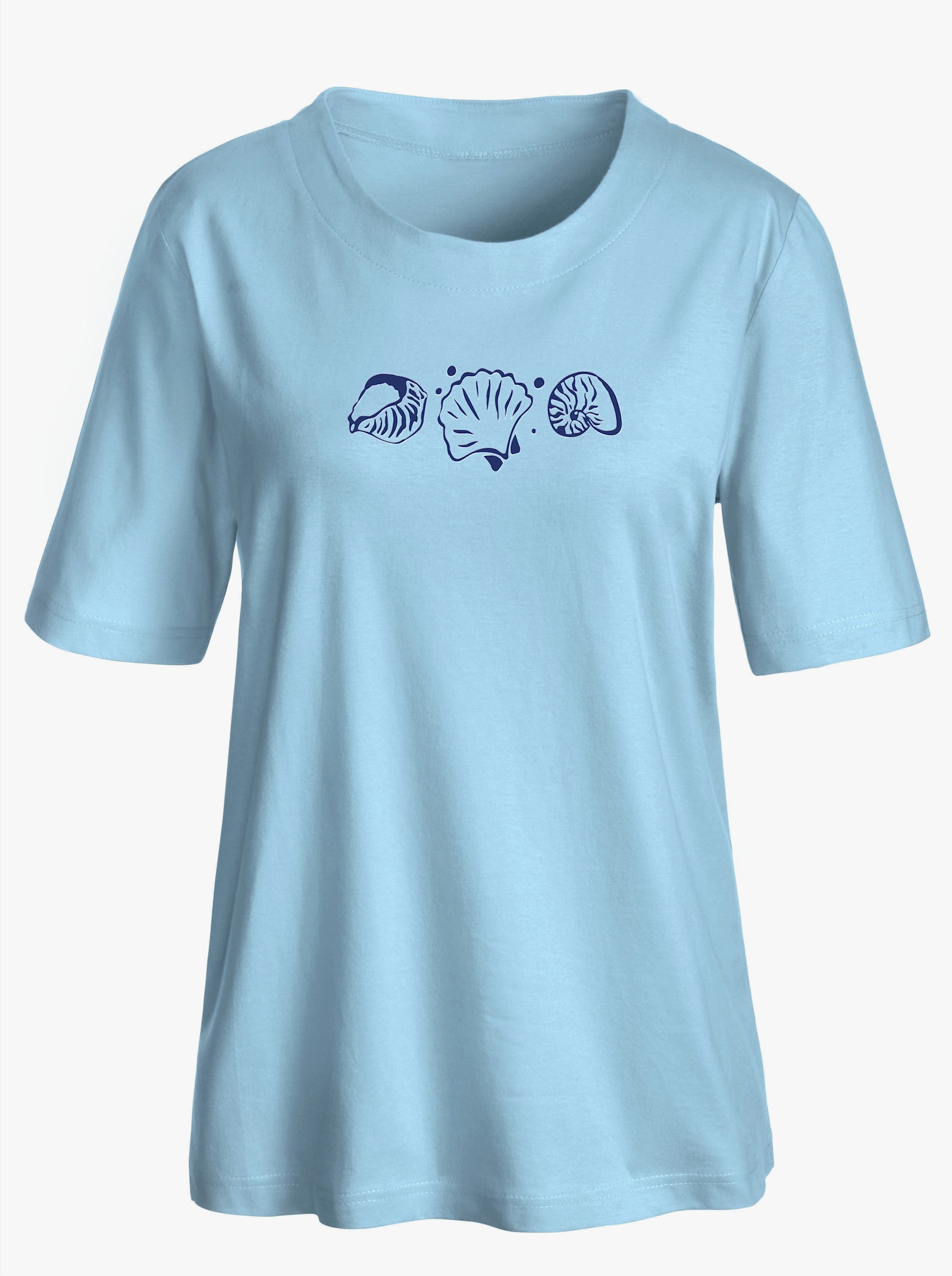 Kurzarmshirt mit Muschel-Druck - hellblau