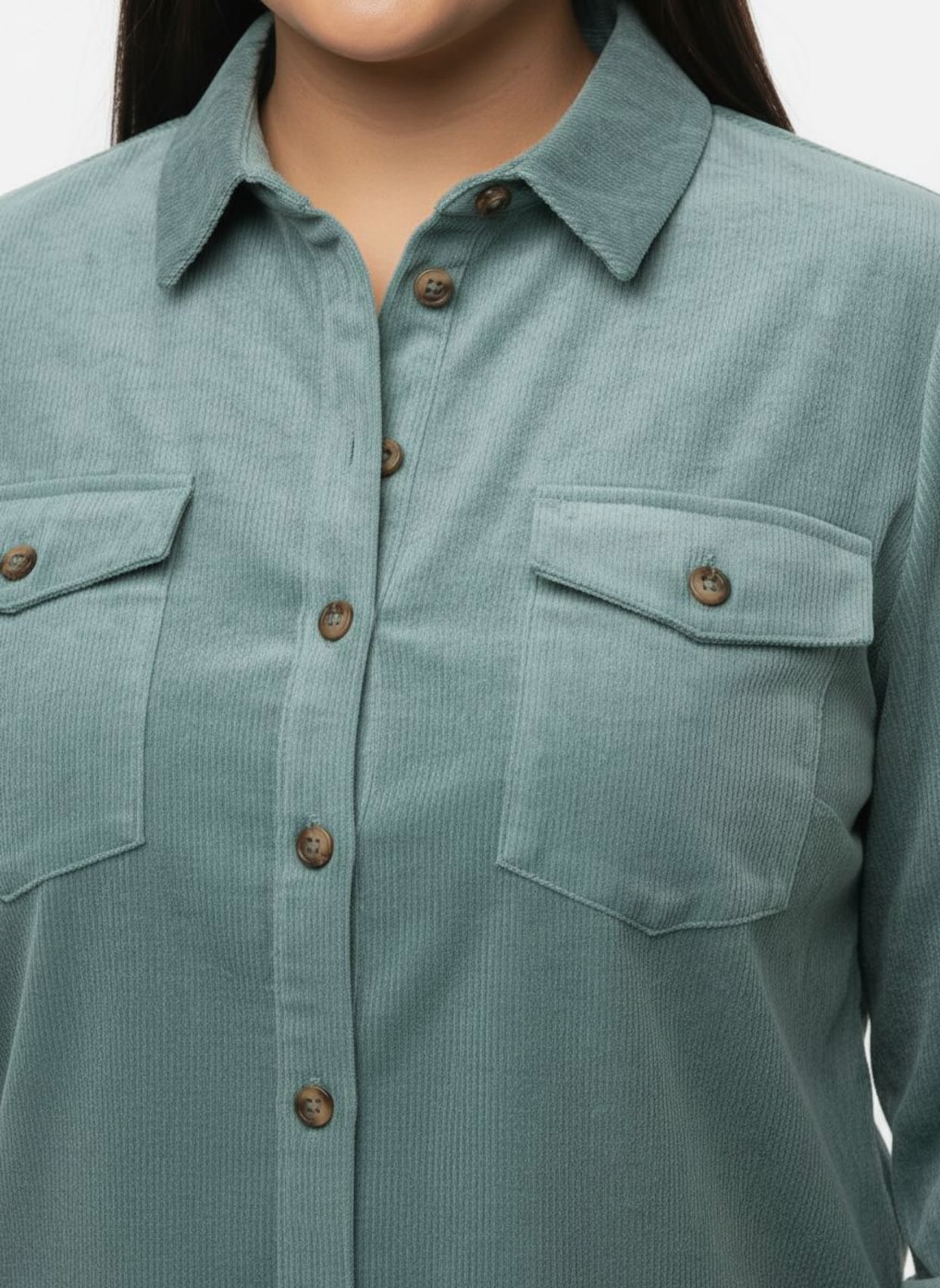 Langarm-Bluse aus Cord - jade