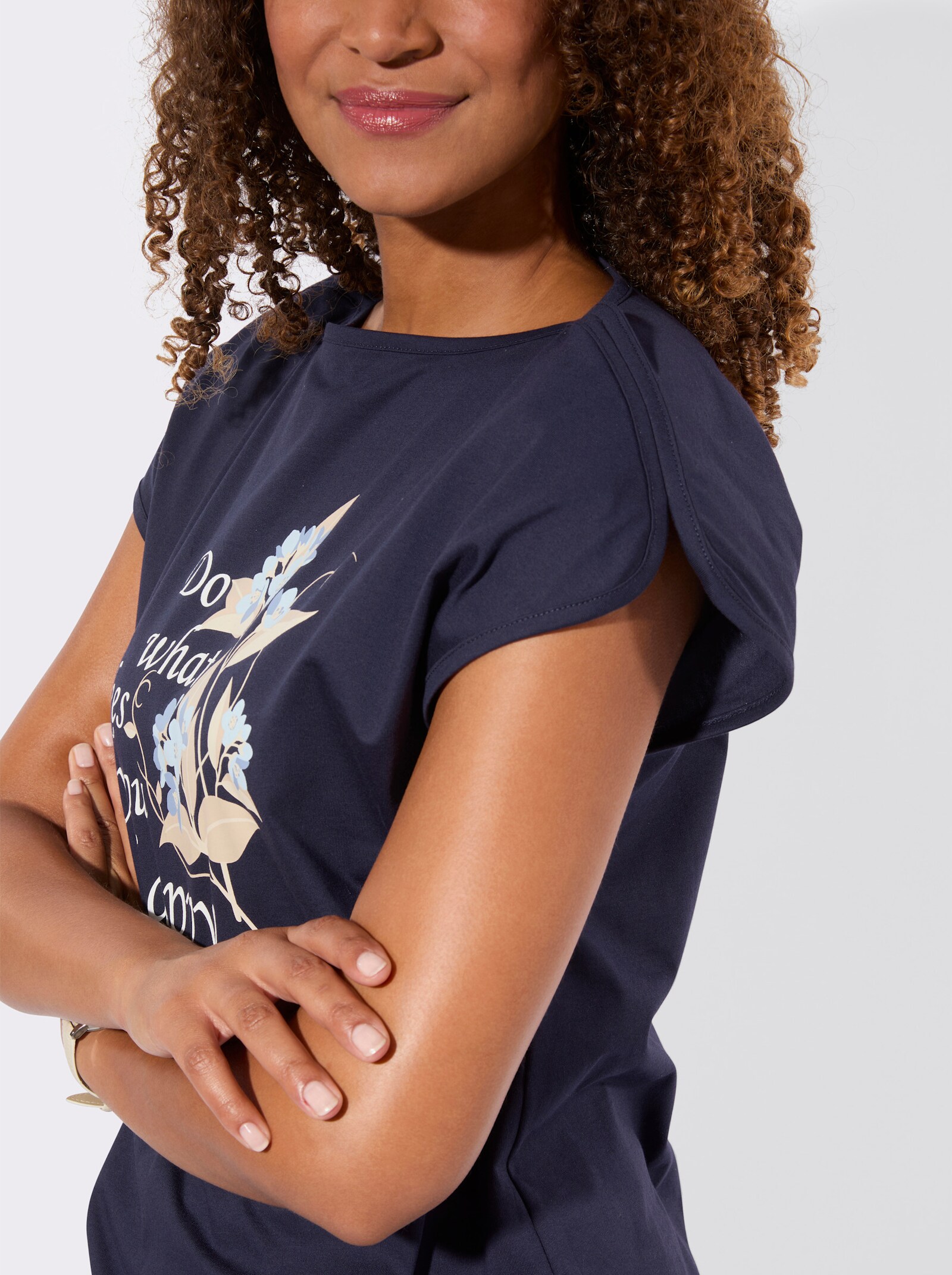 Shirt mit Schriftzug - marine-ecru-bedruckt