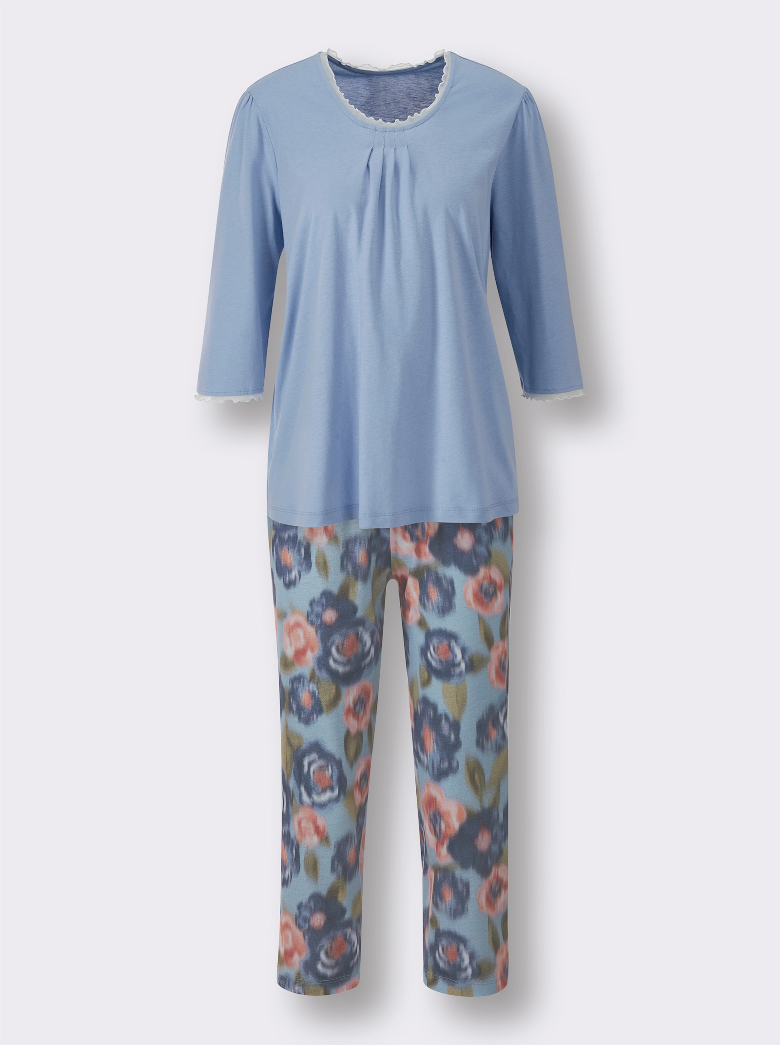 wäschepur Schlafanzug mit 3/4-langen Ärmeln - hellblau-lindgrün-bedruckt