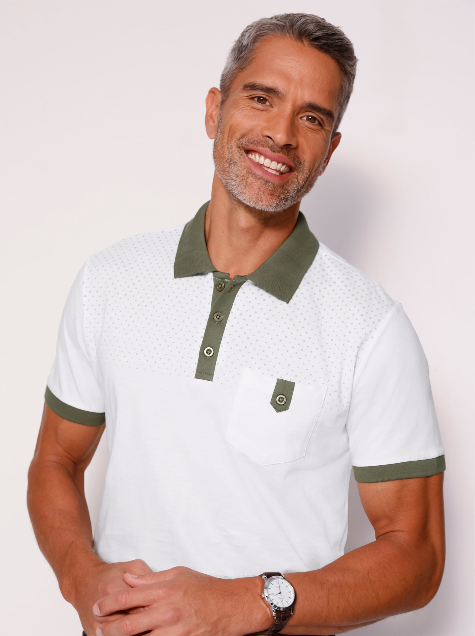 Poloshirt met print voor - ecru/kaki