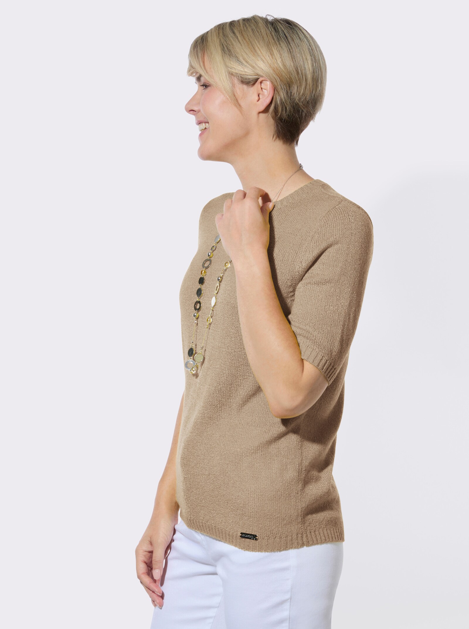 Rundhalspullover in pflegeleichter Qualität - beige