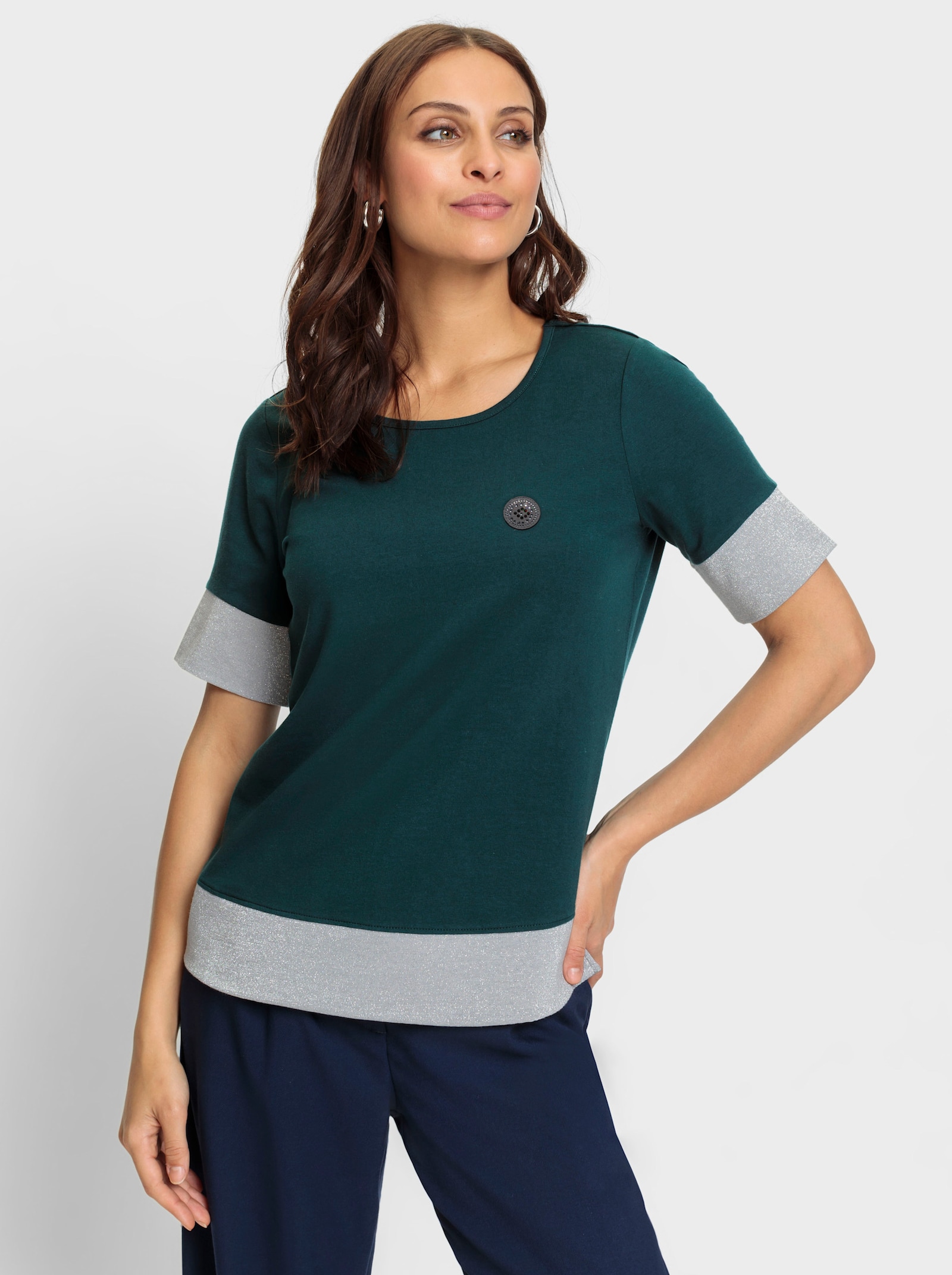 Shirt met glinsterende biezen - petrol