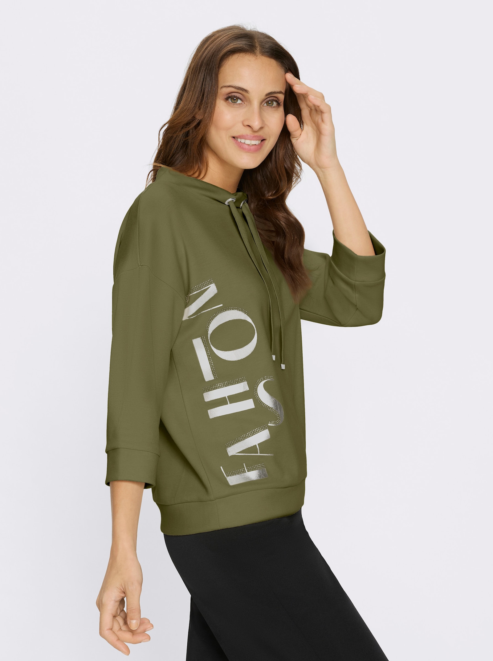 Sweatshirt mit Schriftzug - oliv