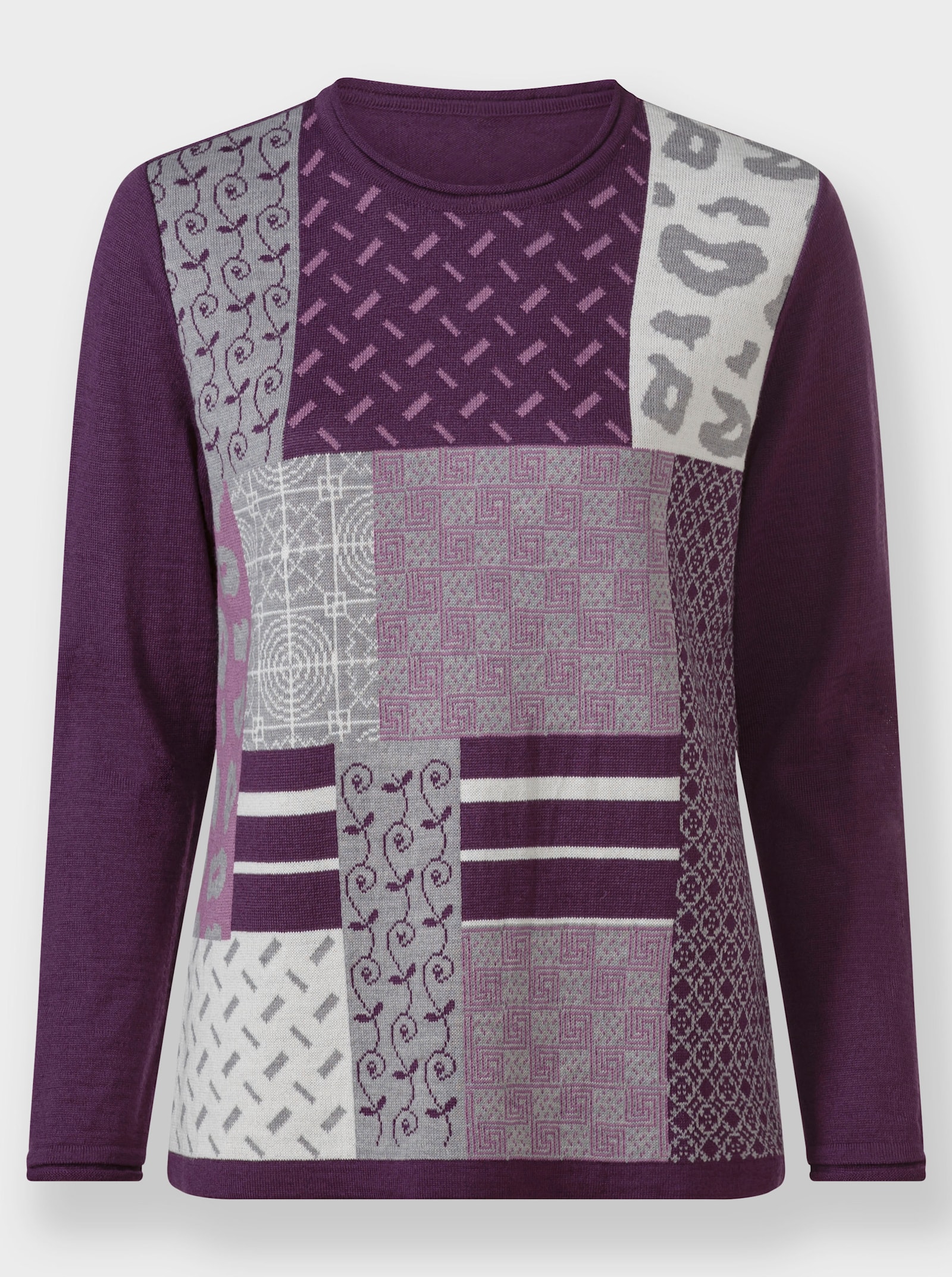 Jacquardpullover in Patch-Optik - traube-violett-gemustert