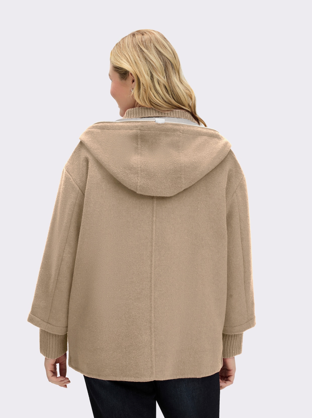 Manisa Wolljacke mit Strickeinsatz am Kragen - camel-sand-meliert