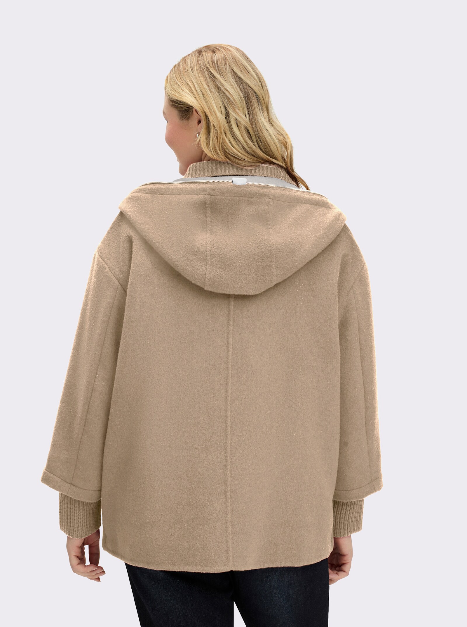 Manisa Wolljacke mit Strickeinsatz am Kragen - camel-sand-meliert