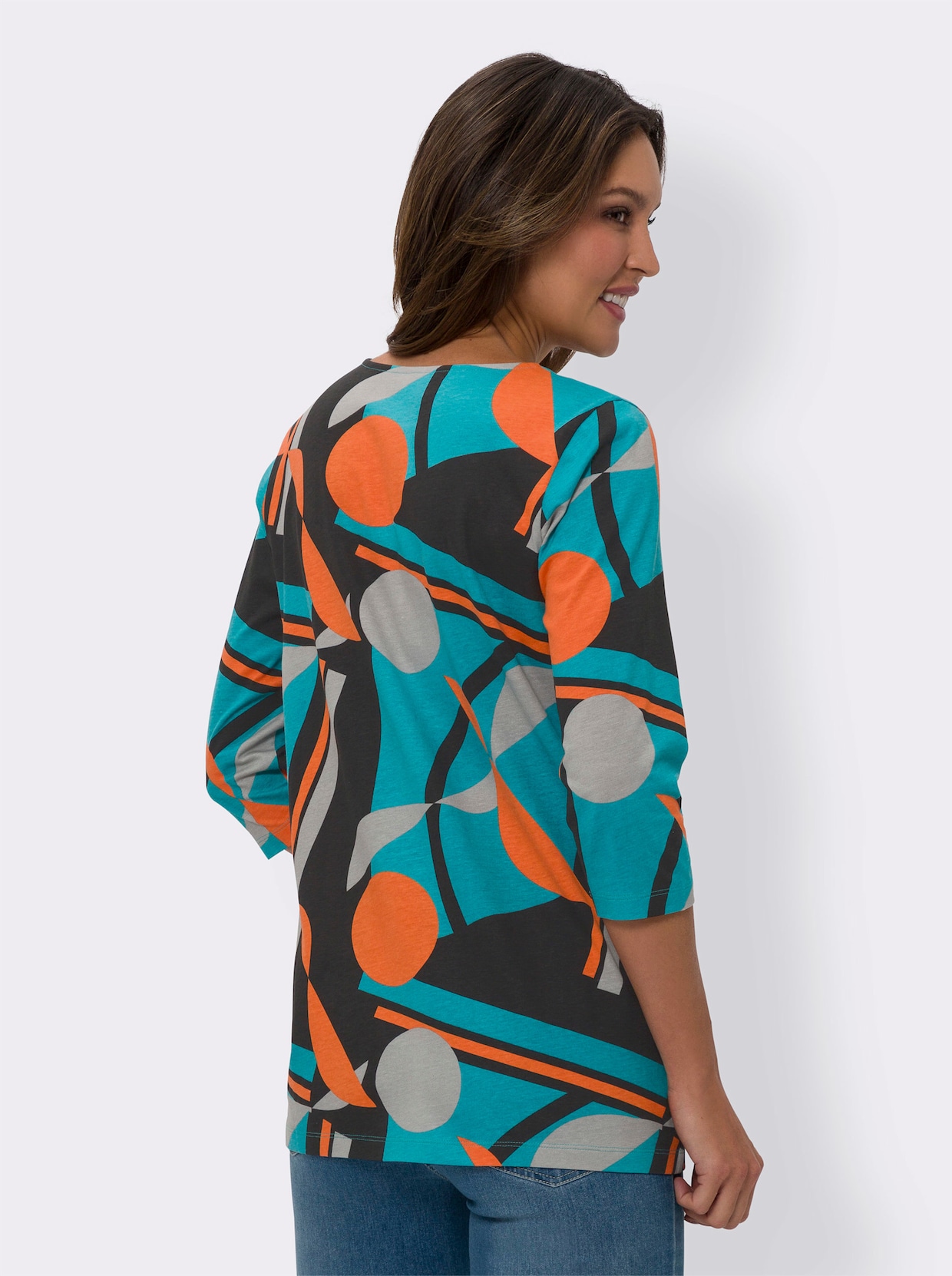 Lang shirt - zwart/turquoise geprint