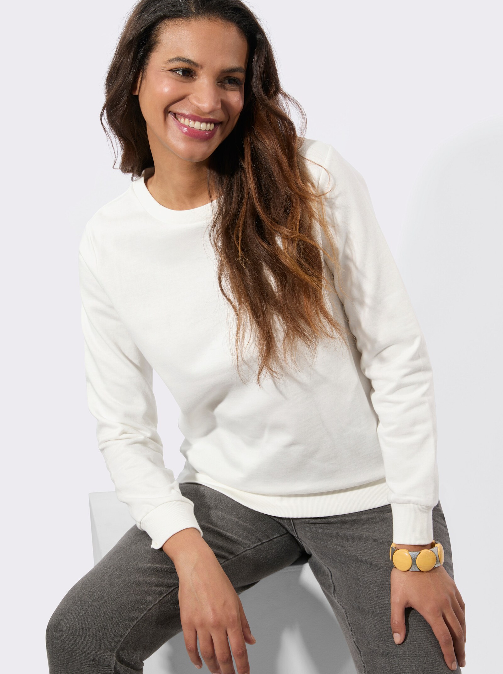 Sweatshirt mit Ripp-Abschlüssen - ecru