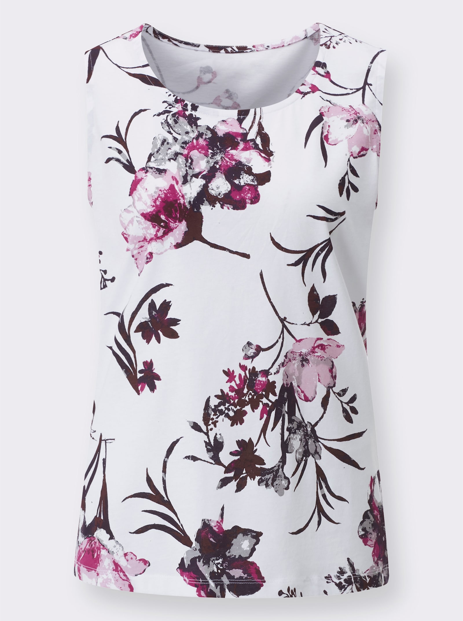 Shirttop met bloemenprint - wit/magenta bedrukt