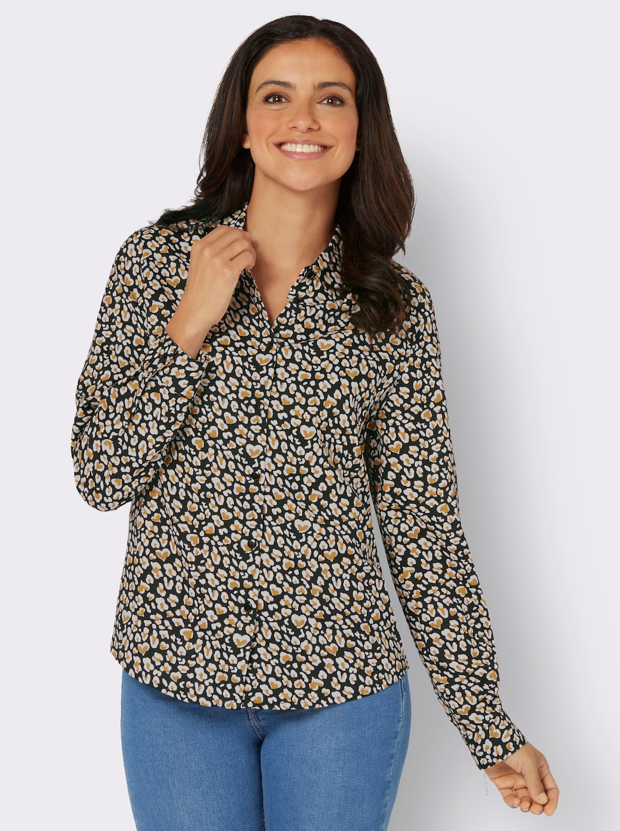 Blouse met print - zwart/oker bedrukt