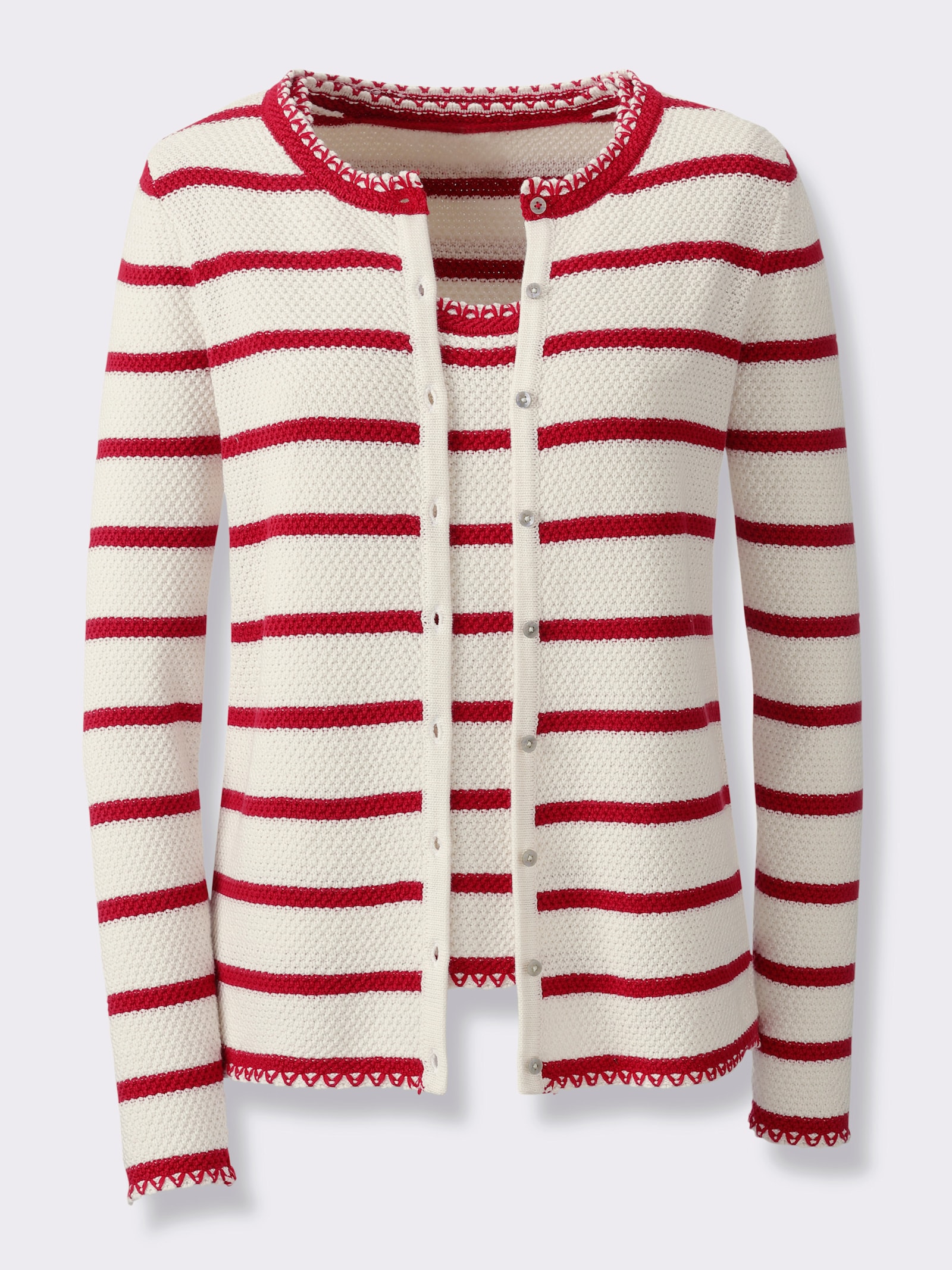 heine Twin-Set - ecru-rot-gestreift