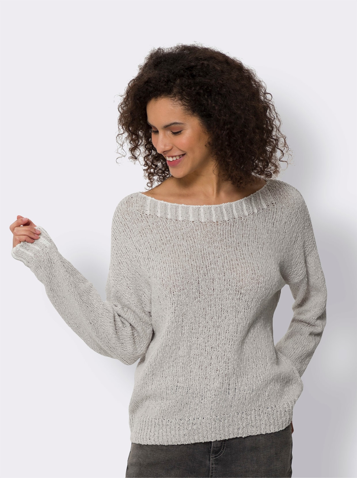 heine Pull col rond - gris clair-blanc