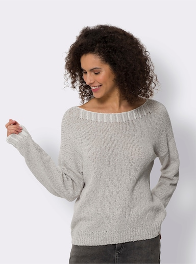 heine Rundhalspullover mit Kontrastakzenten - hellgrau-weiß