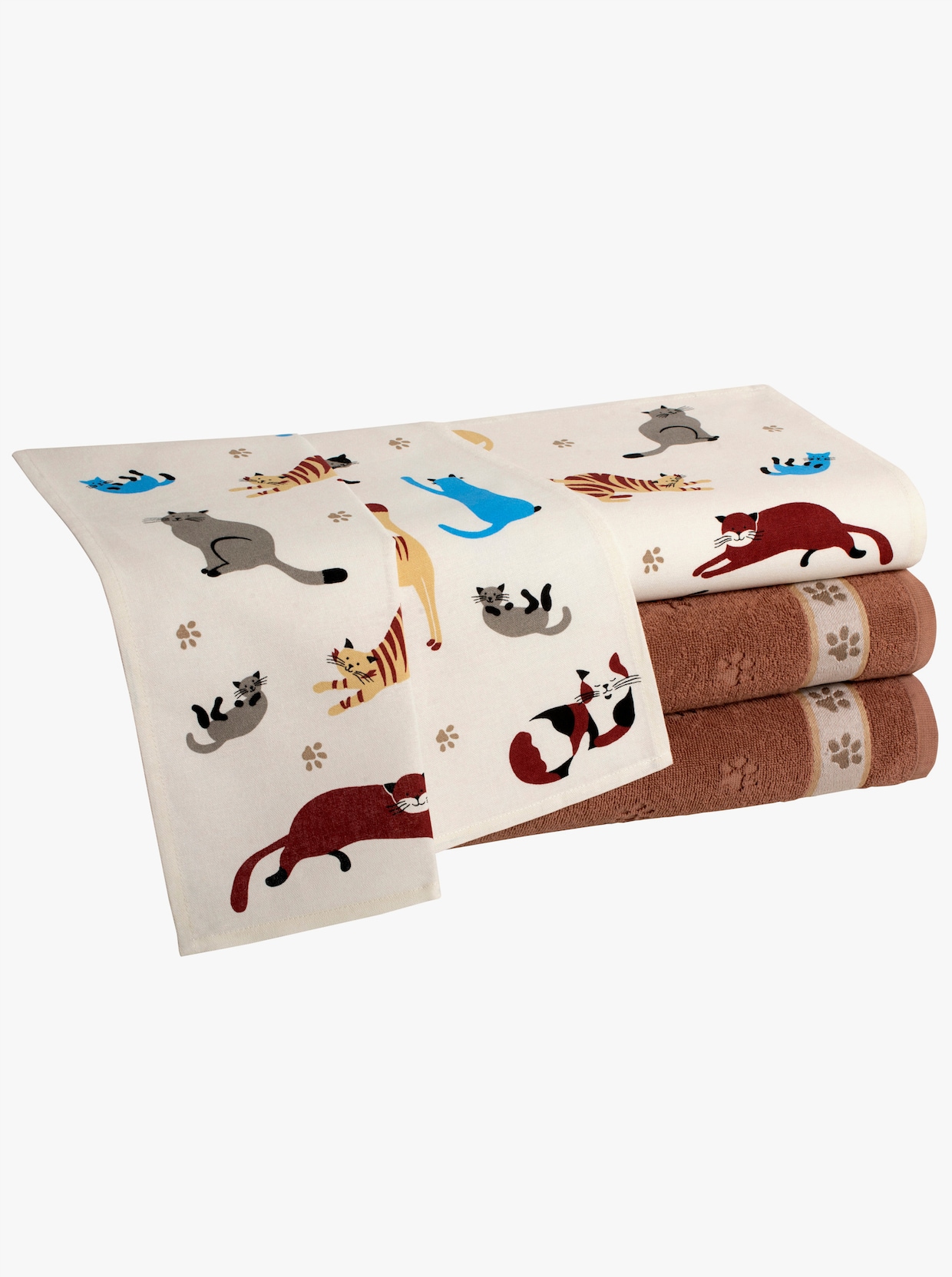 Geschirrtücher - ecru-rotbraun-bedruckt