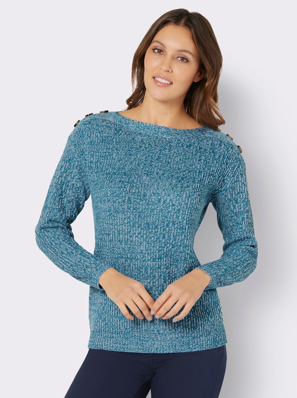 Pullover met boothals - aquapetrol gemêleerd