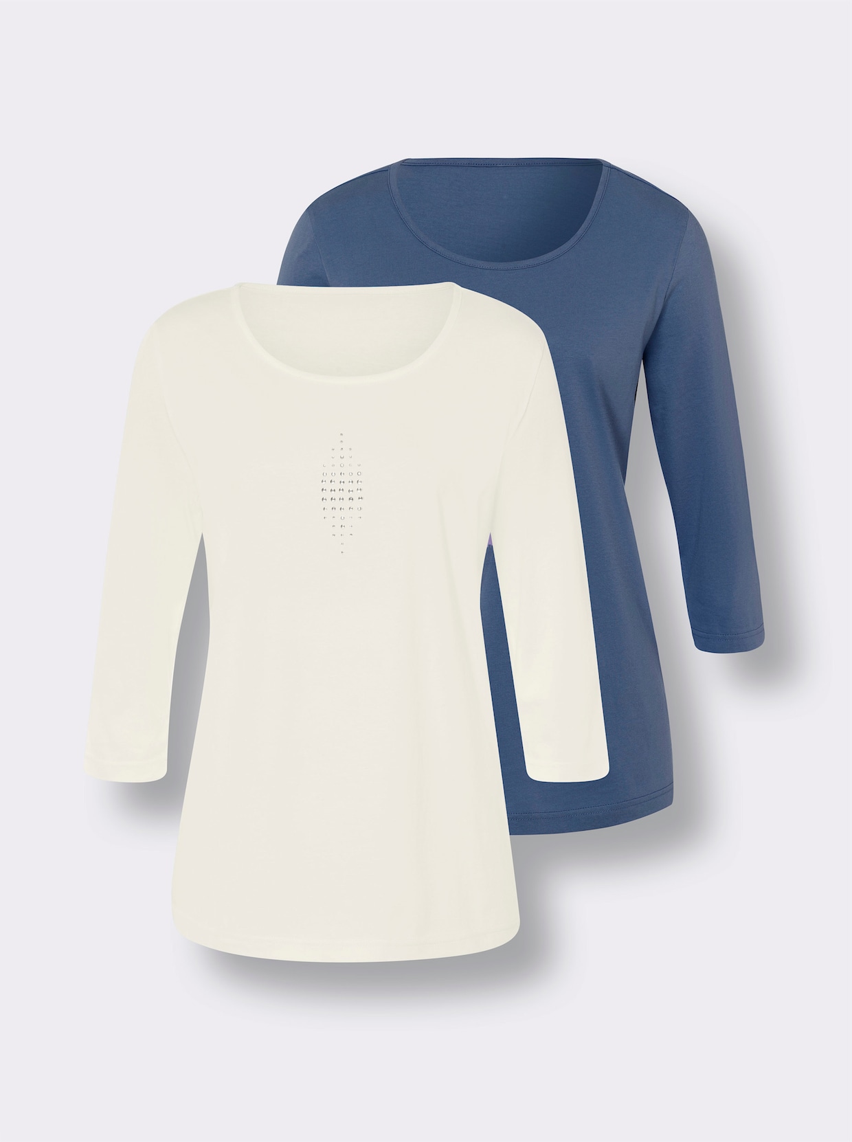 Shirt met 3/4-mouw - champagne + jeansblauw