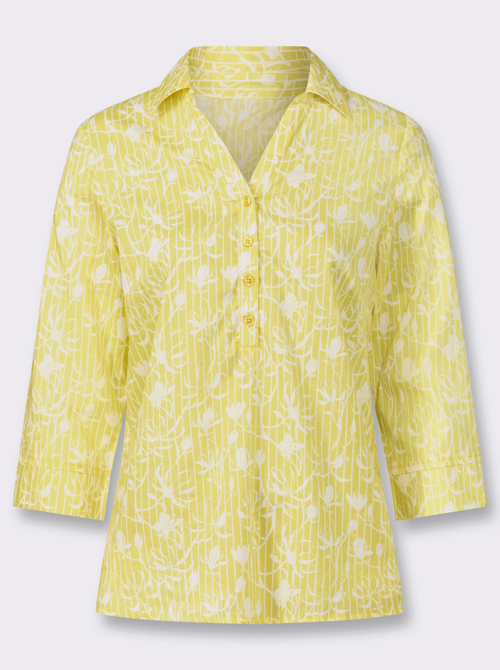 Druckbluse in Schlupfform - limone-ecru-gemustert