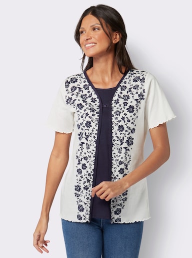 2-in-1-Shirt mit eingenähtem Top, bedruckt - ecru-marine