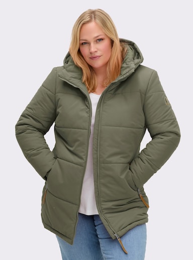 Outdoorjacke mit abnehmbarer Kapuze und Jersey-Bündchen - khaki