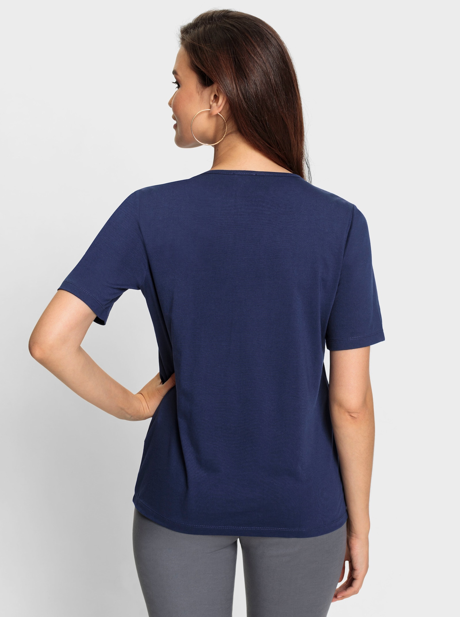 Spitzenshirt im superweichen Materialmix - marine