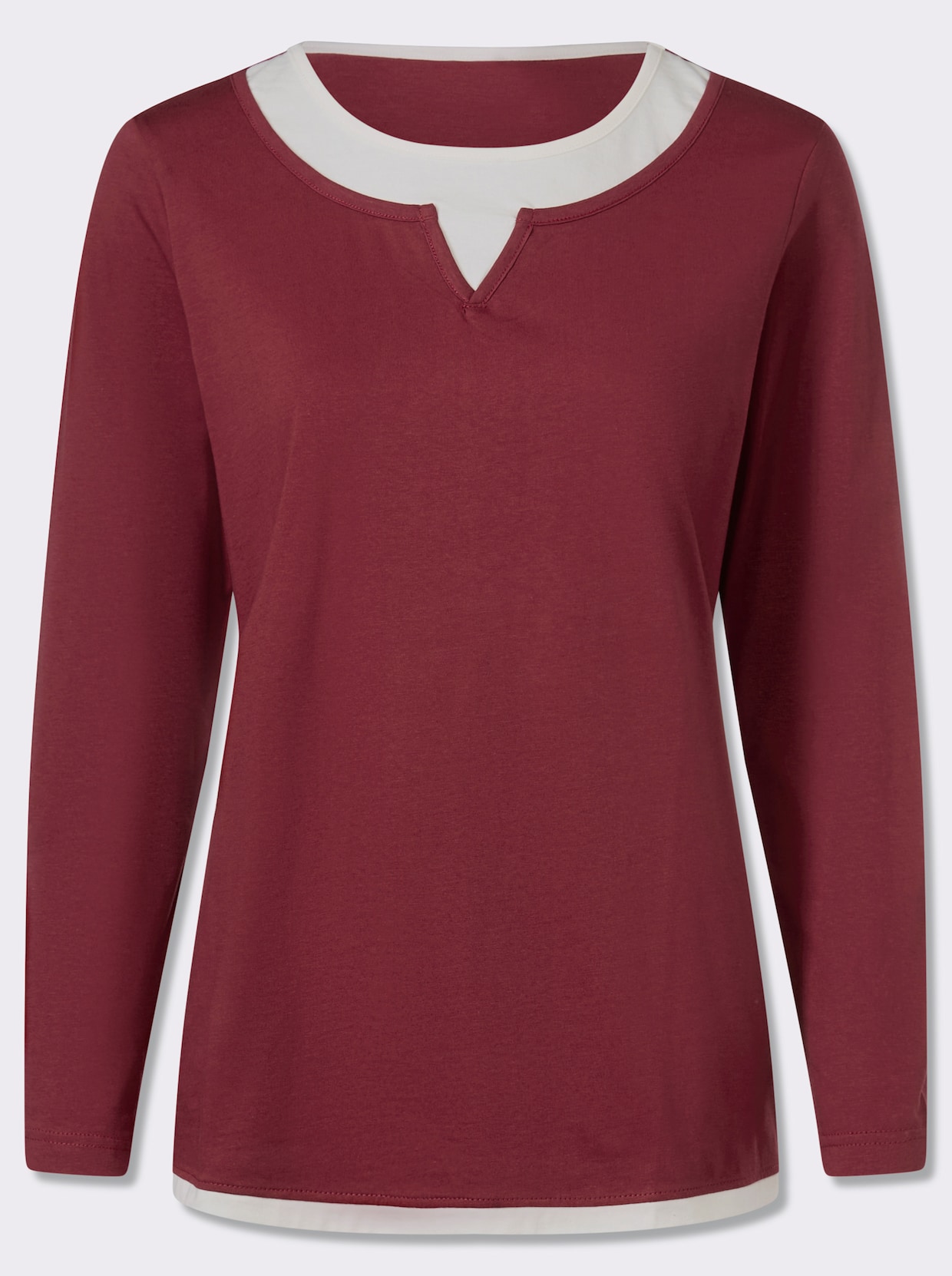 2-in-1-Shirt mit kontrastfarbenen Einsätzen - dunkelrot