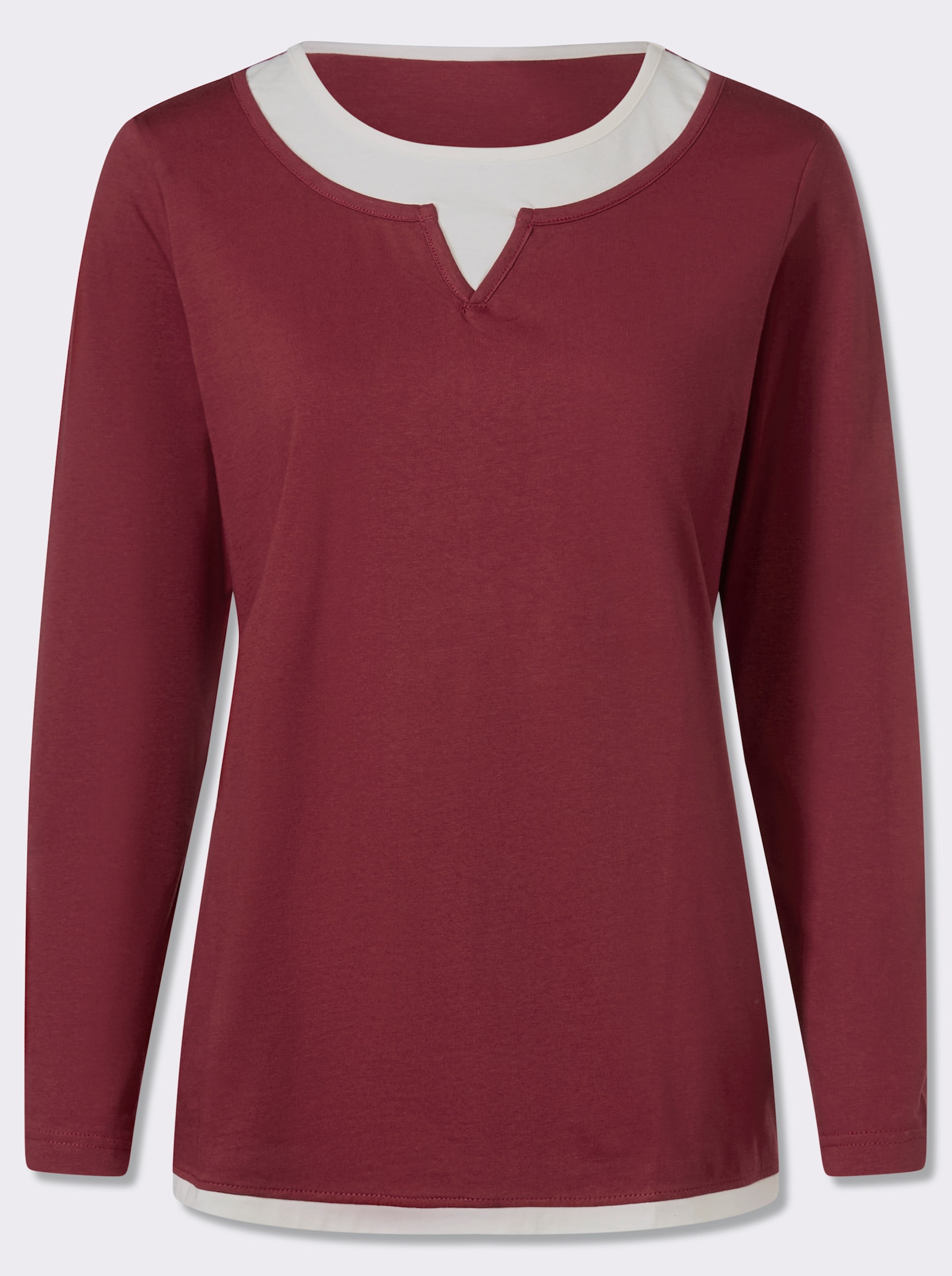 2-in-1-Shirt mit kontrastfarbenen Einsätzen - dunkelrot
