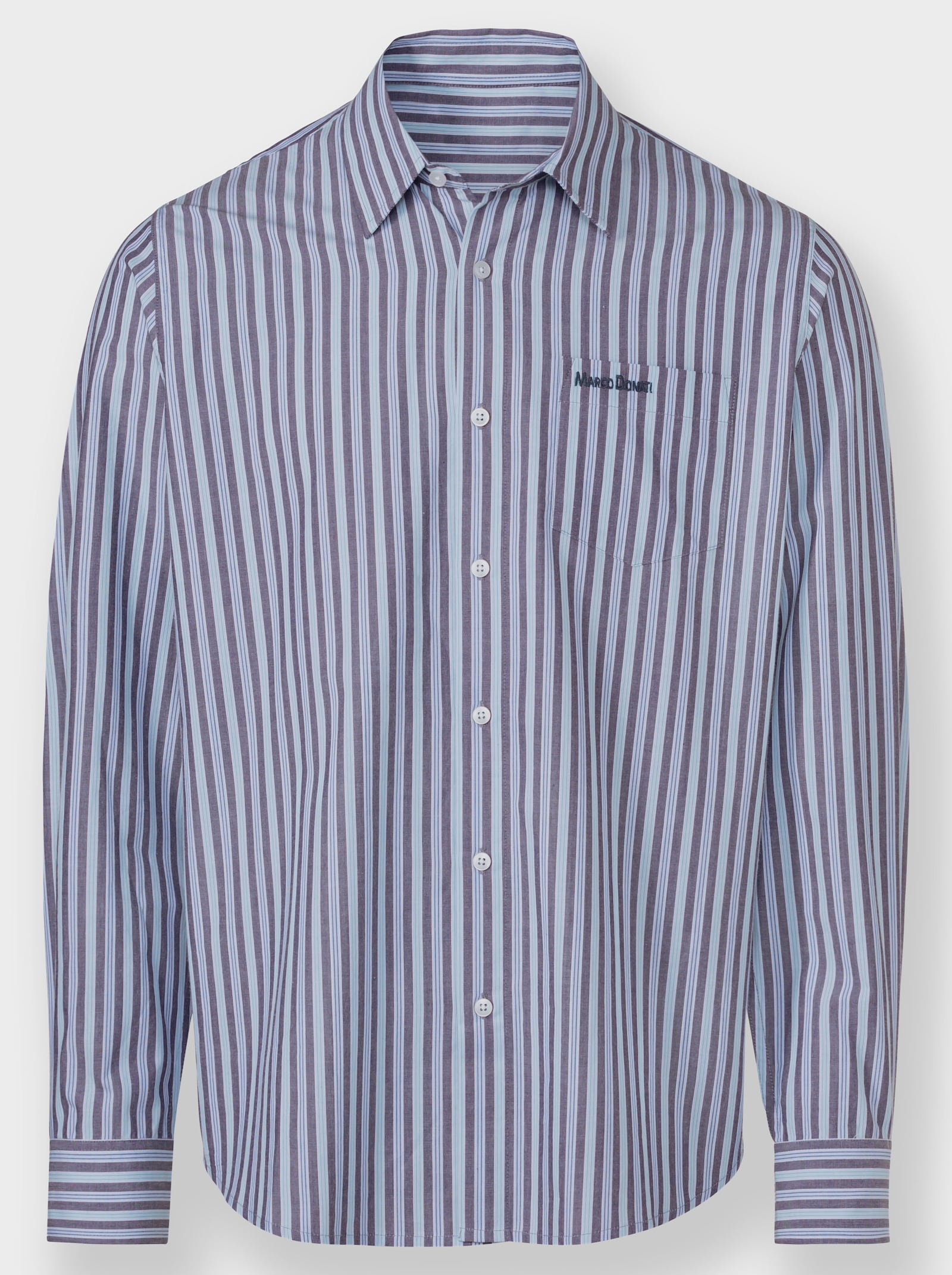 Marco Donati Langarmhemd mit Streifen-Muster, garngefärbt - marine-jeansblau-gestreift
