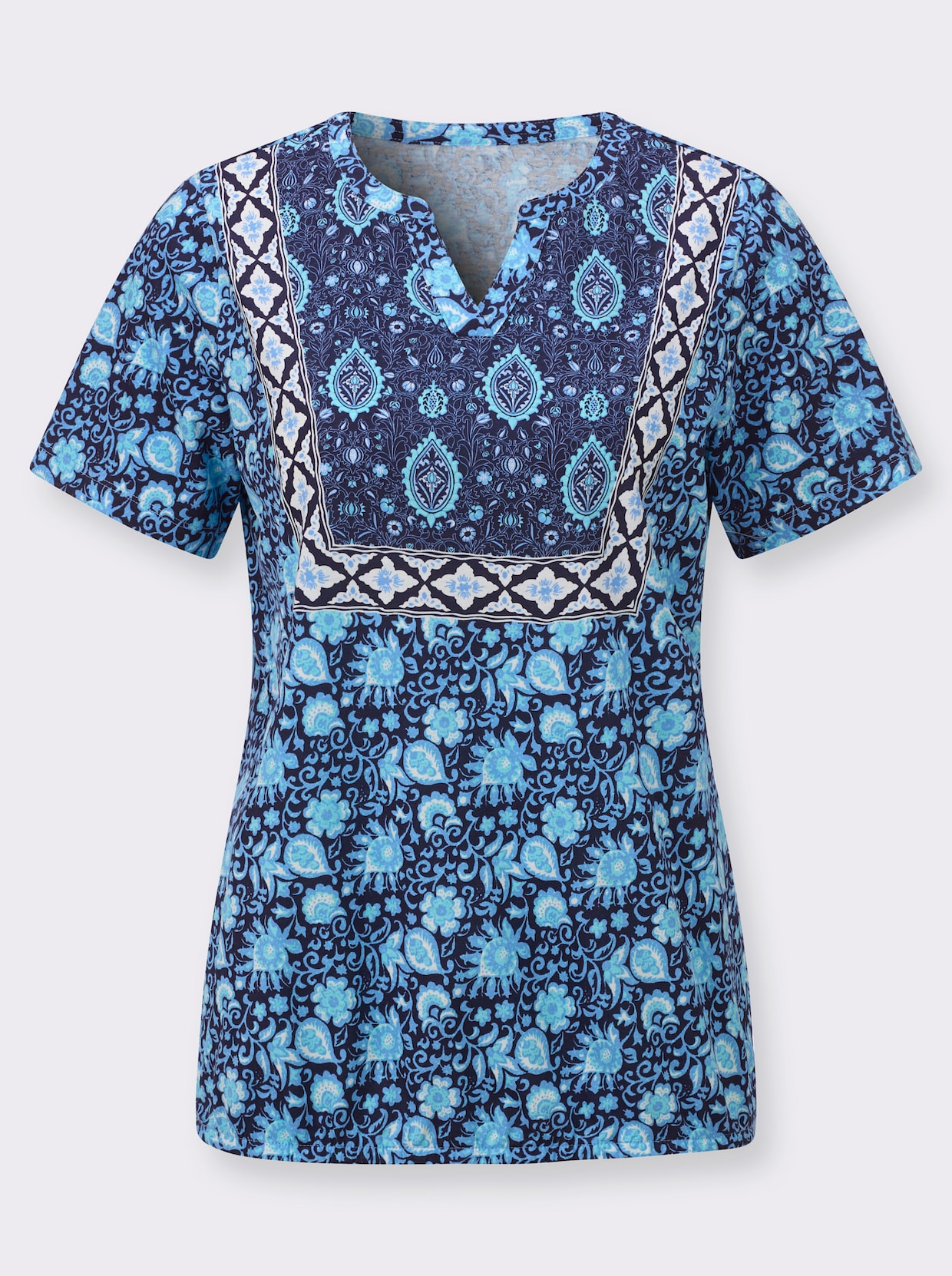 Shirt - himmelblau-marine-bedruckt