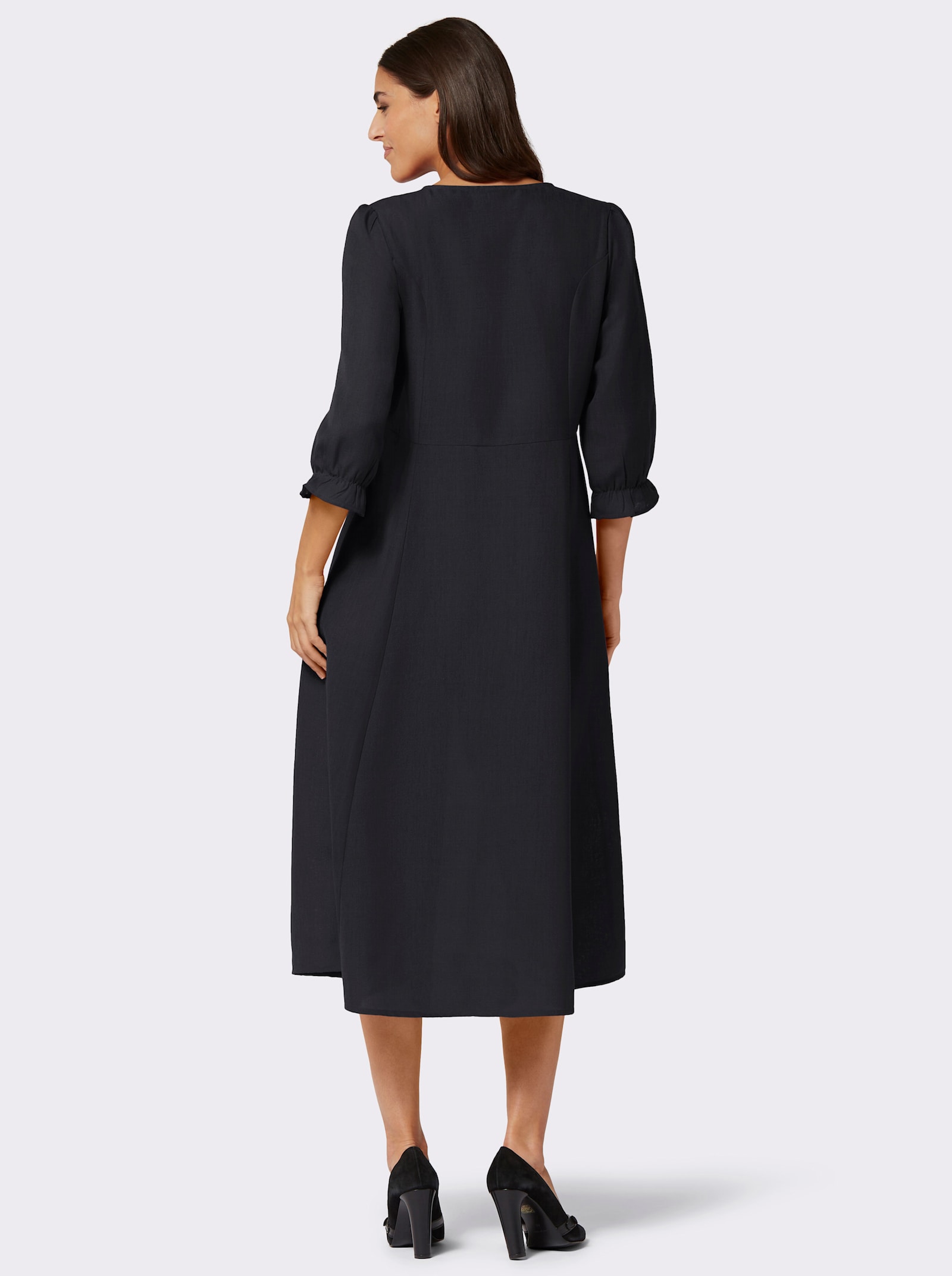 Krojové šaty lněného vzhledu - černá