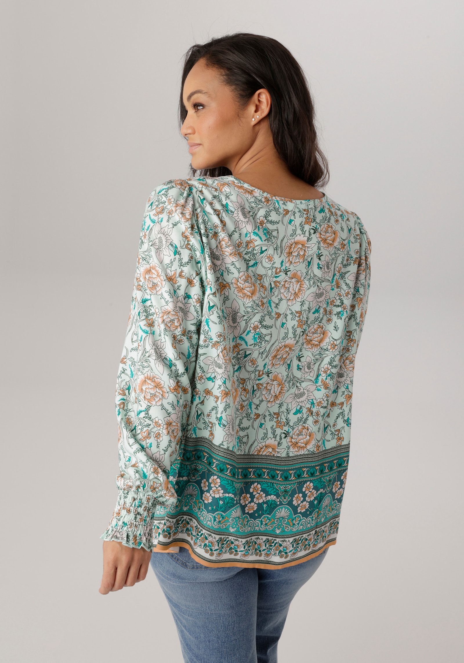 Aniston PLUS Schlupfbluse - türkis-braun-weiß-schwarz