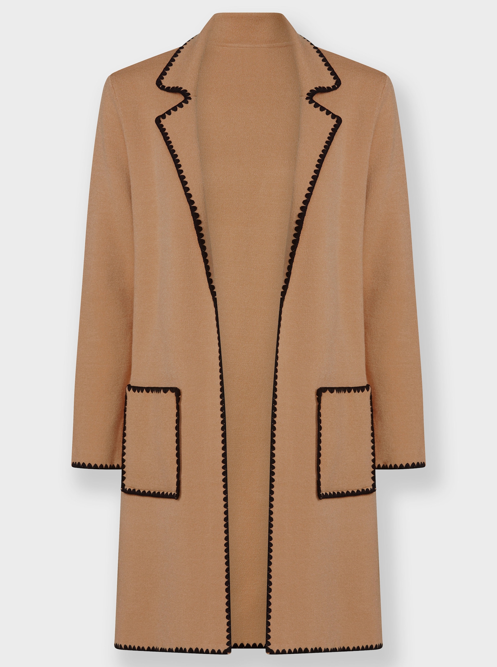 heine Strickmantel mit Kontrastnähten - camel-schwarz-gemustert
