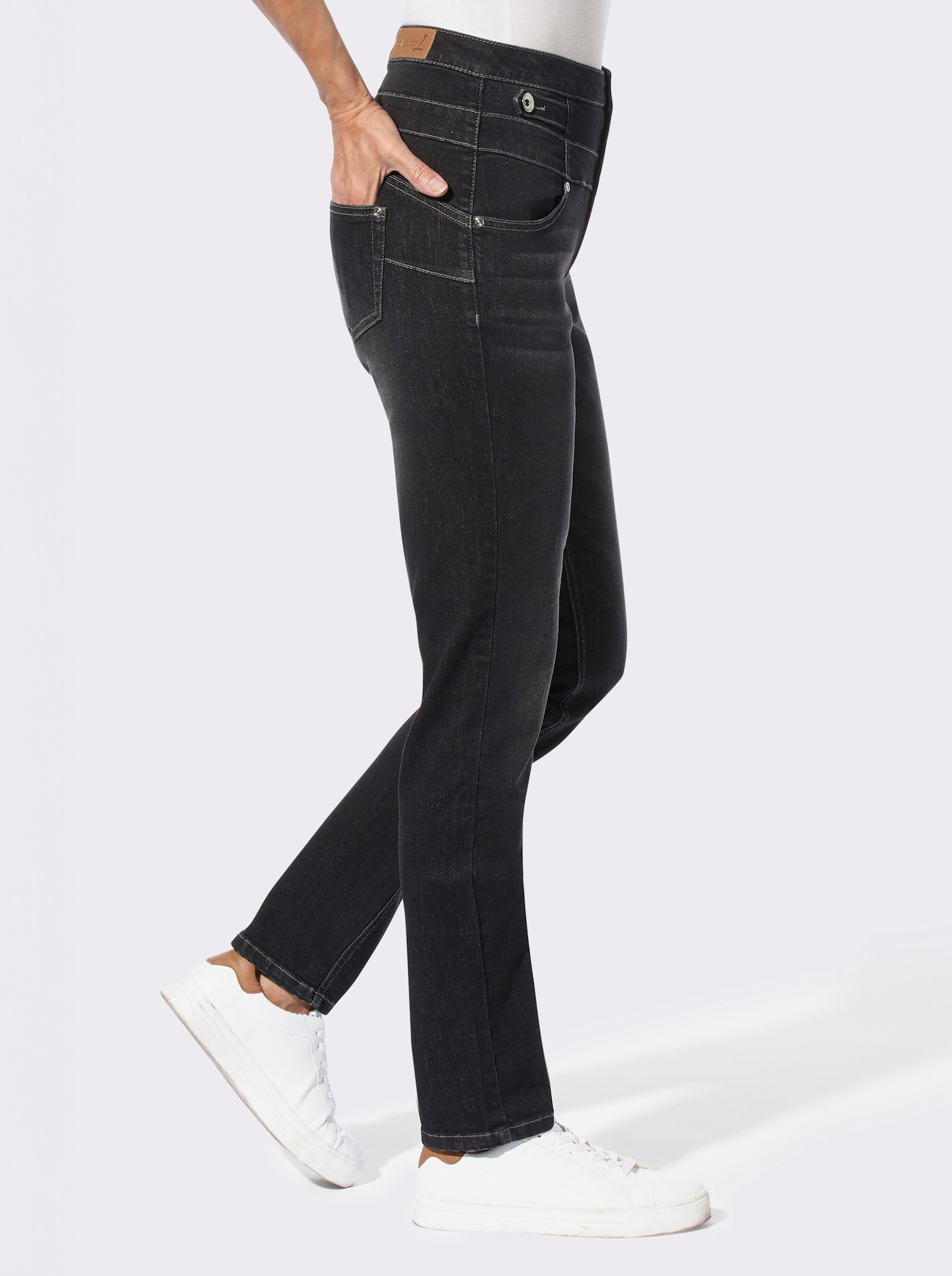 Jeans met rits- en 3-knoops sluiting - black denim