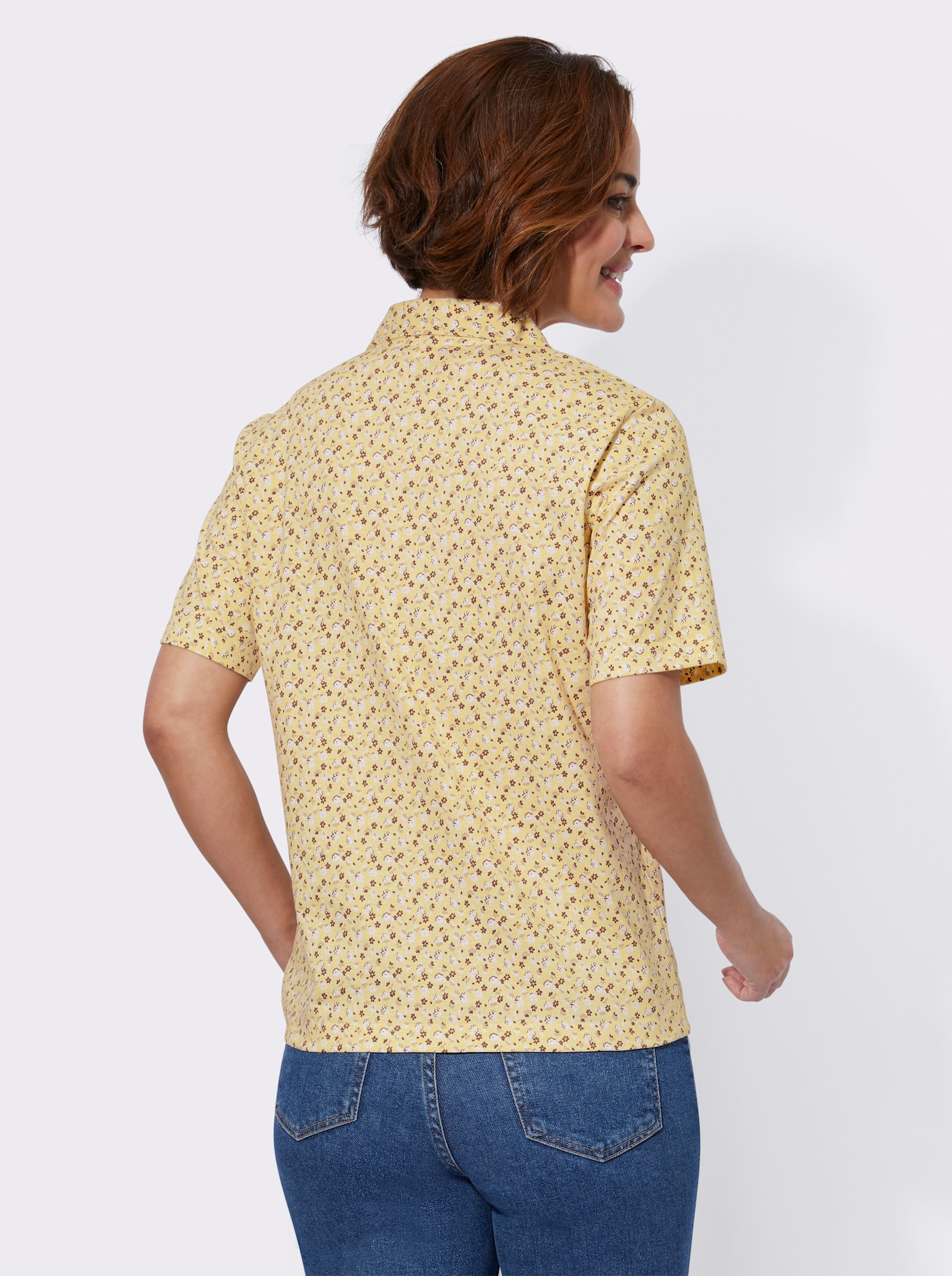 Poloshirt aus Baumwolle, bedruckt - vanille-weiß-bedruckt