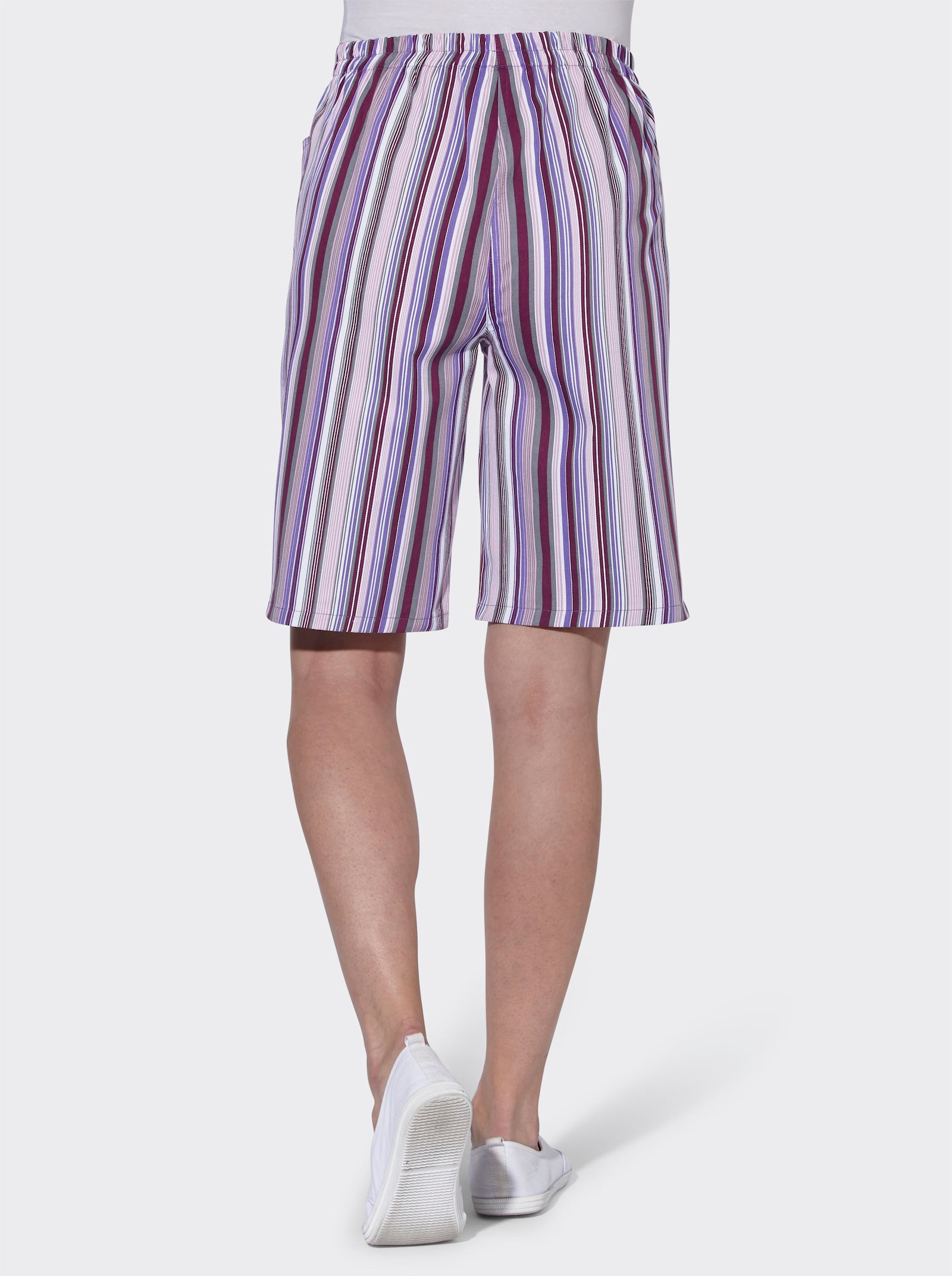 Bermuda met comfortband rondom - bessenrood gestreept