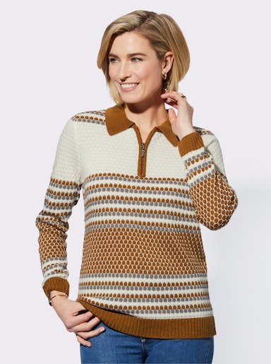 Polopullover - cognac-ecru-geringelt