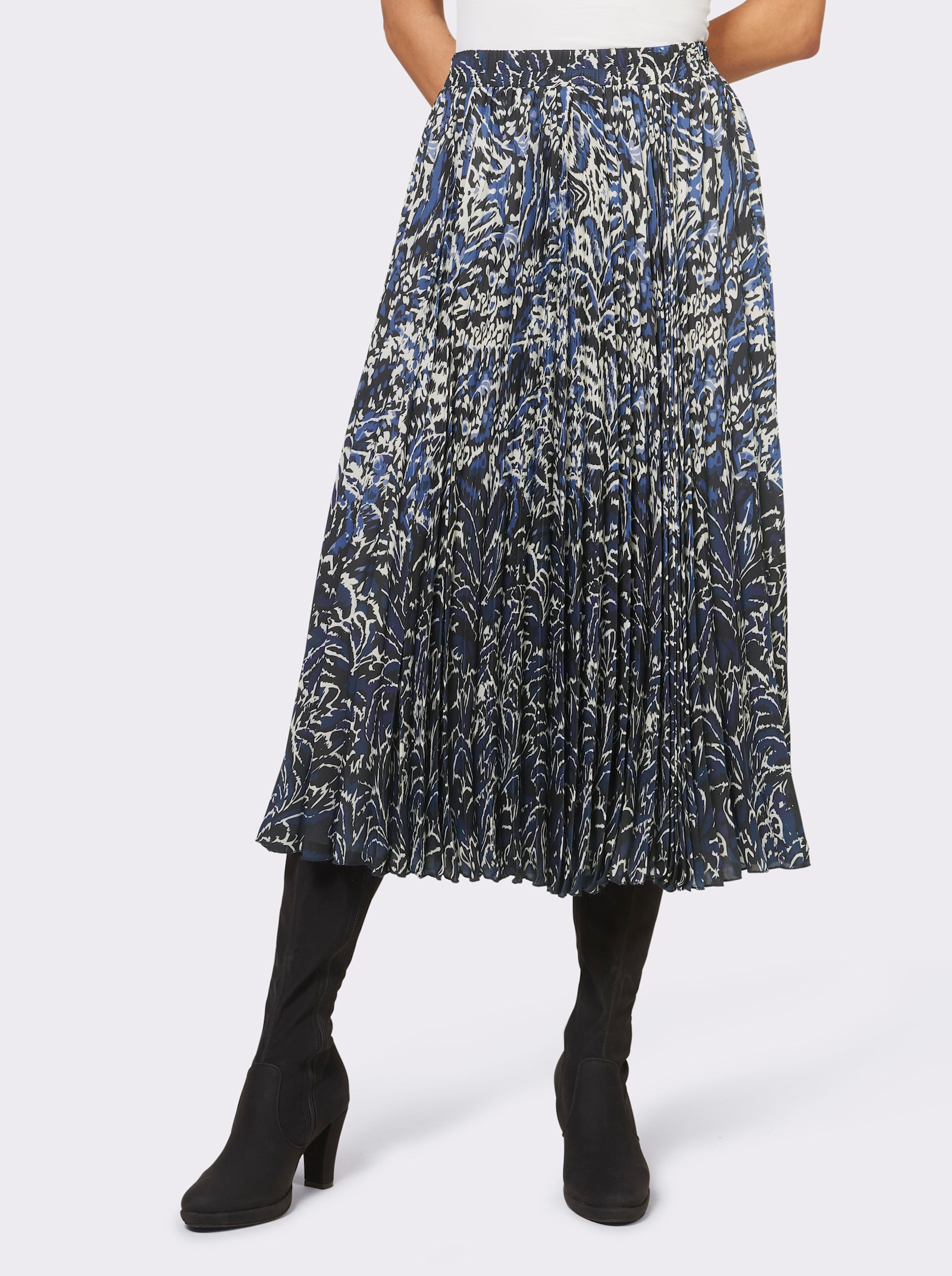 heine Plisseerock mit Rundum-Dehnbund - marine-ecru-bedruckt