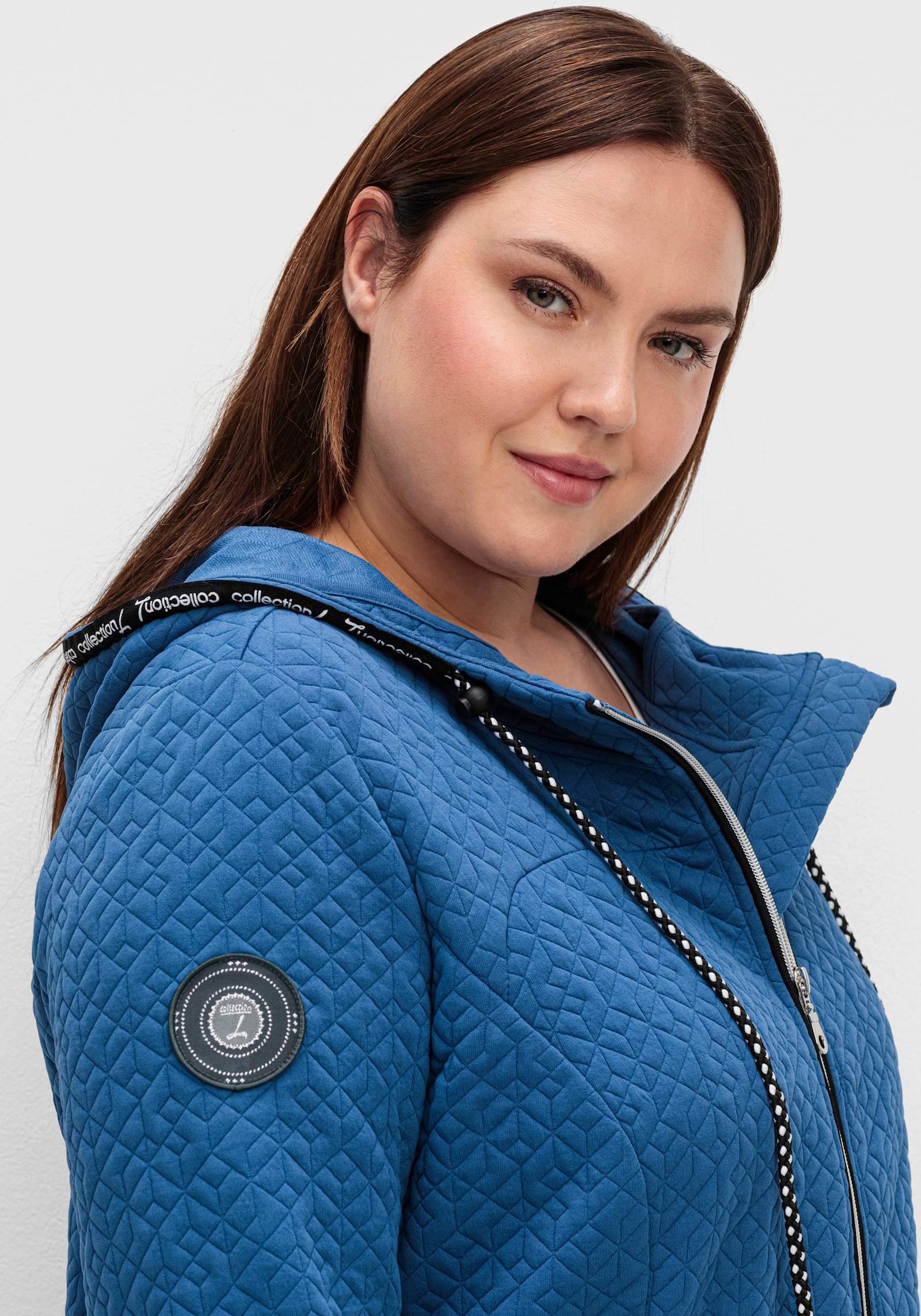 Shirtjacke in strukturierter Qualität, kontrastfarbene Details - jeansblau