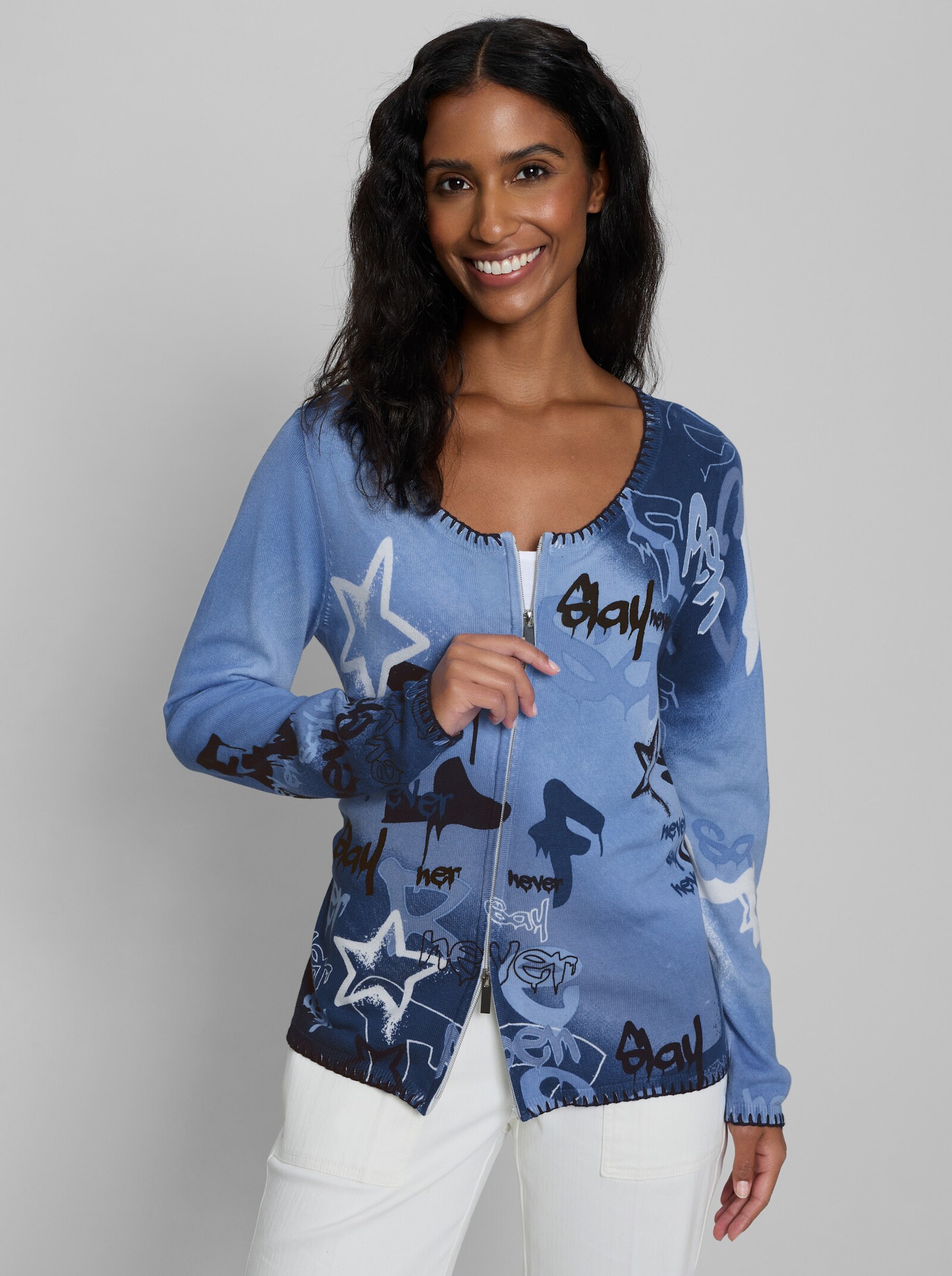 heine Strickjacke mit Print - himmelblau-eisblau-bedruckt