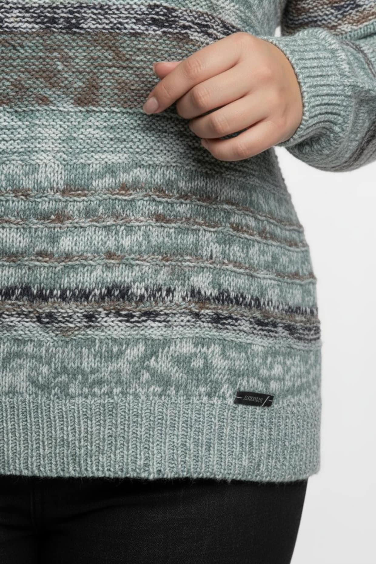 Langarm-Pullover mit Strickstruktur - jade-braun-meliert