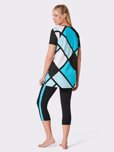 wäschepur Caprianzug mit Grafik-Dessin - schwarz-türkis-bedruckt