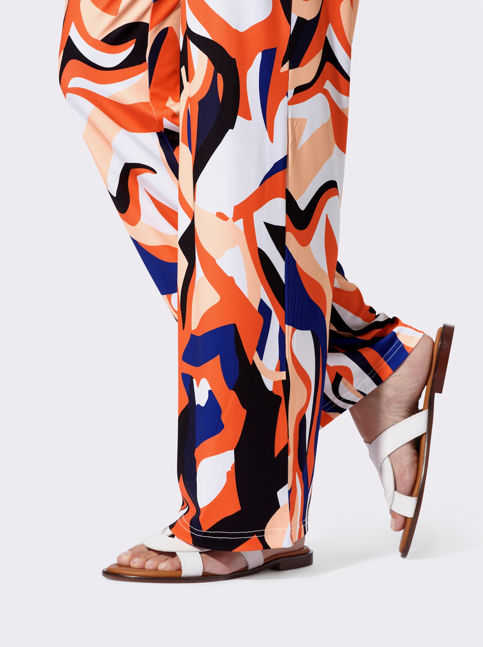 heine Soepel vallende jerseybroek - marine/oranje bedrukt