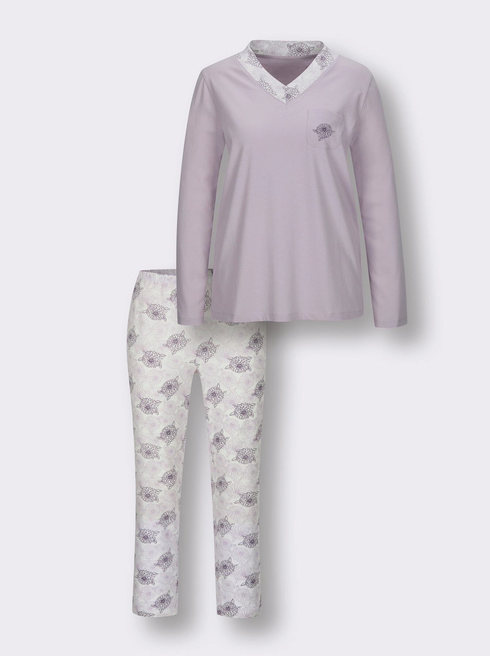 wäschepur Schlafanzug - flieder-weiß-bedruckt