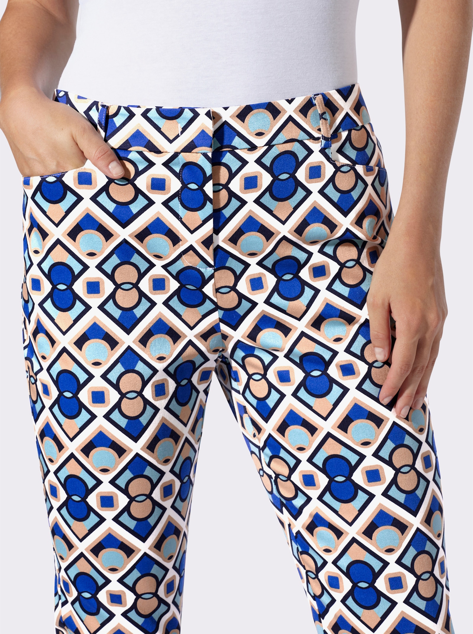 heine Pantalon 7/8 avec fermeture à crochet - blanc-bleu roi imprimé